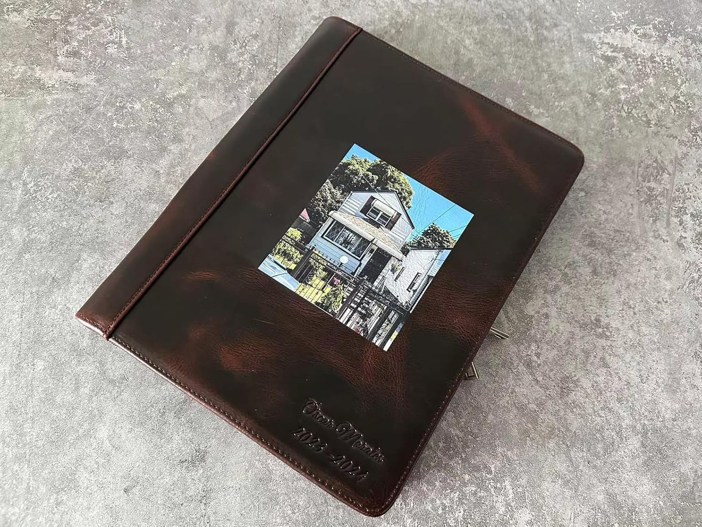 Personalized Leather Portfolio Organizer for IPad/Document, Business Padfolio with A4 Leather Notepad Holder, Custom Leather Compact Folder Conference Portfolio for Men and Women, Dark Khaki