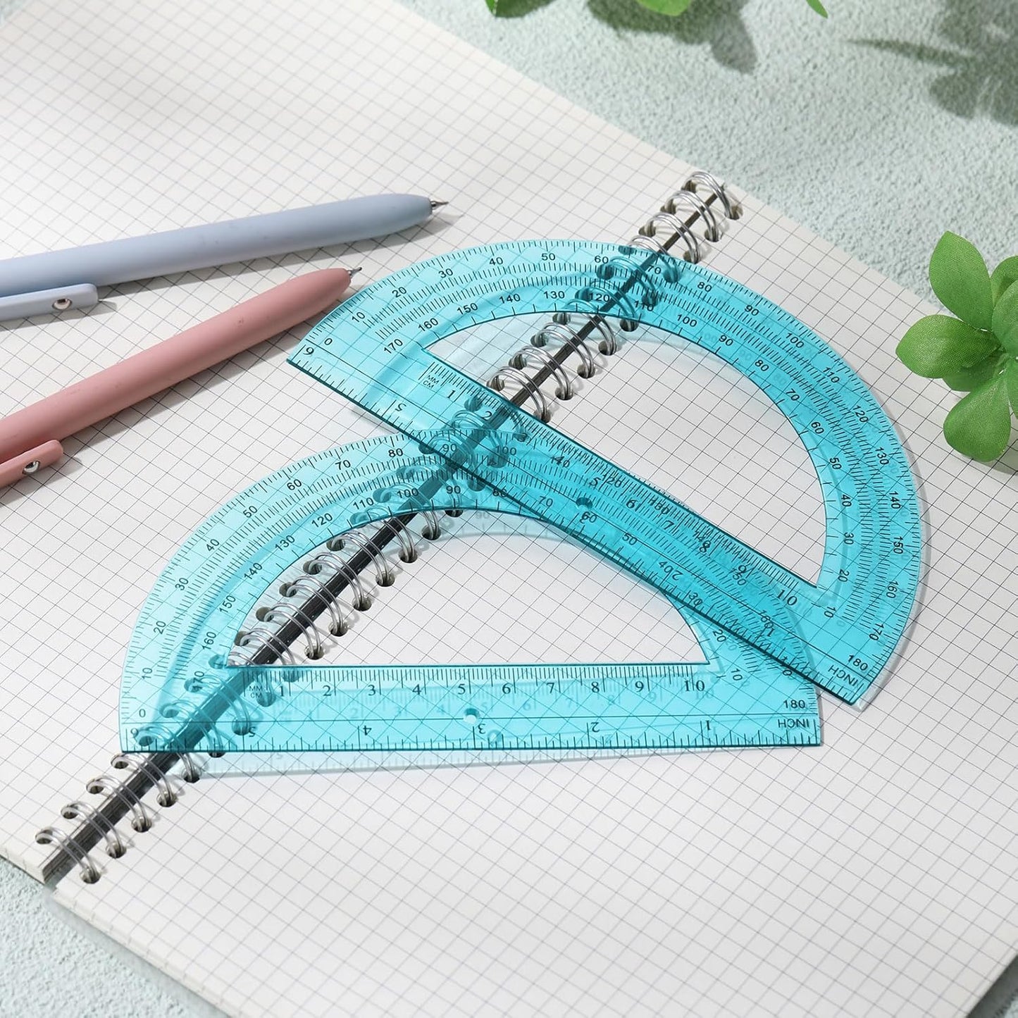 Zonon 2 Pcs 6 Inch Plastic Protractor Math Protractors 180 Degrees Angle Measurement, Translucent for Geometry Classroom Kid Student School Office Supplies(Blue)