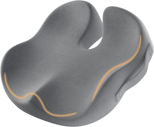 ProtoArc Seat Cushion, Office Chair Cushion for Sciatica, Coccyx Cushion, Ergonomic Memory Foam Seat Cushion for Car, Home, Pressure Relief Pad for Hip, Tailbone, All Day Comfort - Gray