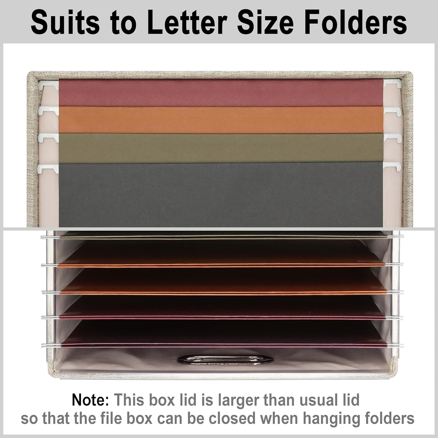 File Organizer Box, Decorative Storage Filling Box with Lid for Letter Legal Size Hanging Folders Collapsible Linen File Folder Box Office Document Storage Filing Bin, Beige 4 Pack