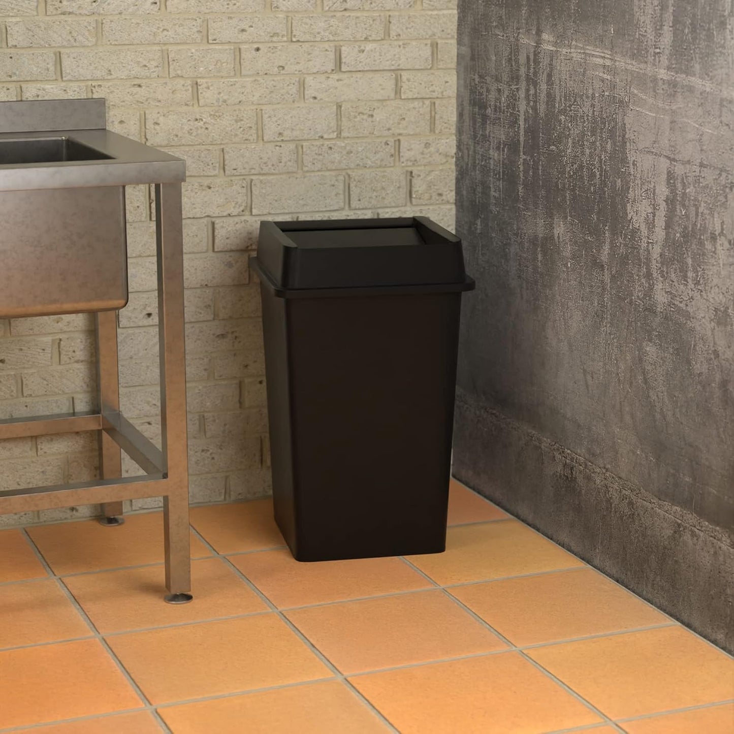35 Gallon Black Square Commercial Trash Can with Lid