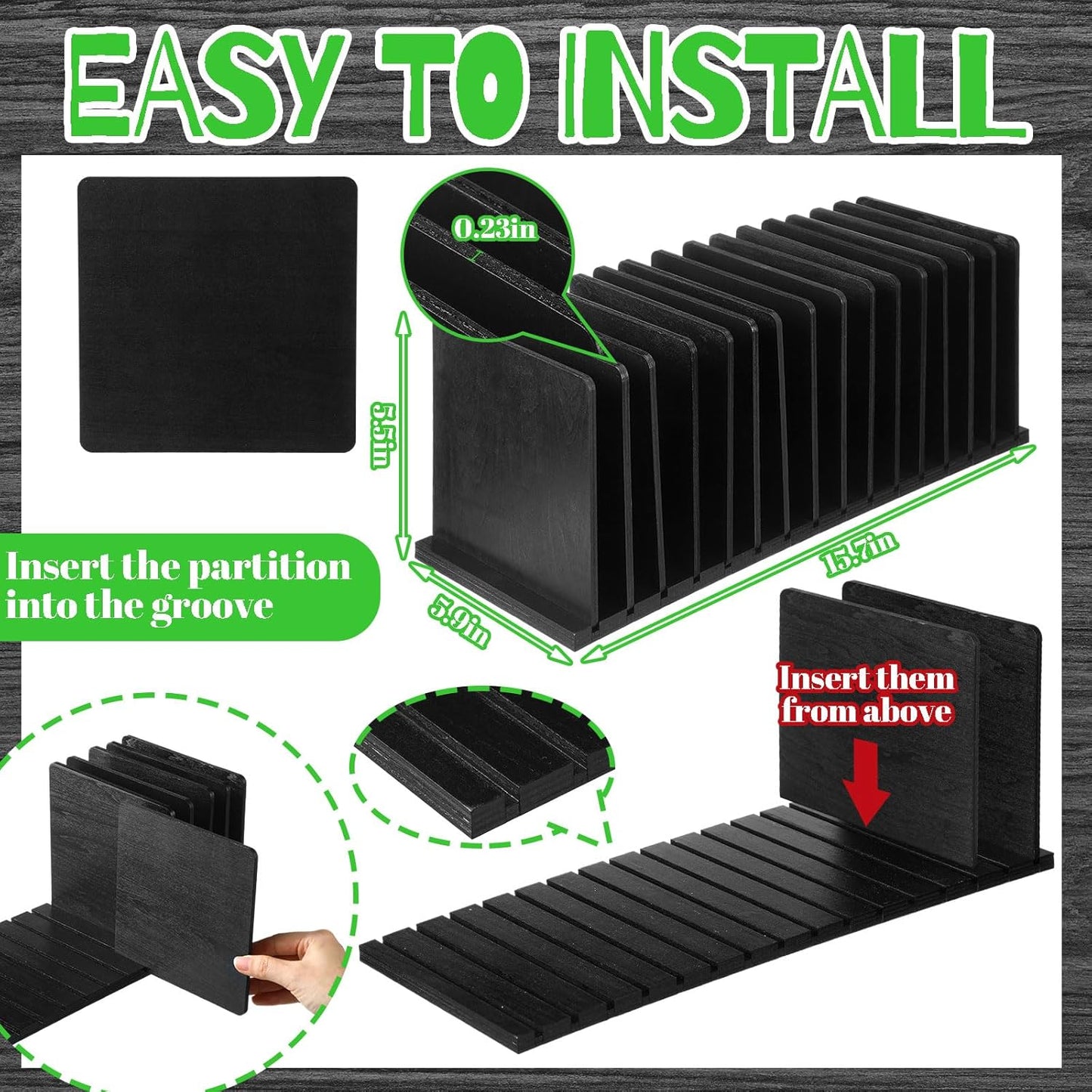 Desk Mail Organizer Wood File Holders 15 Slots Desk Organizer Countertop Letter Sorter Desktop Mail Paper Holder Folder Filing Cell Phone Document Storage Tray(Black)