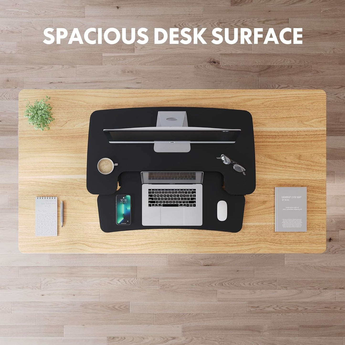 FLEXISPOT Motorized Standing Desk Converter 32" Black Electric Height Adjustable Stand up Desk Riser with Quick Release Keyboard Tray