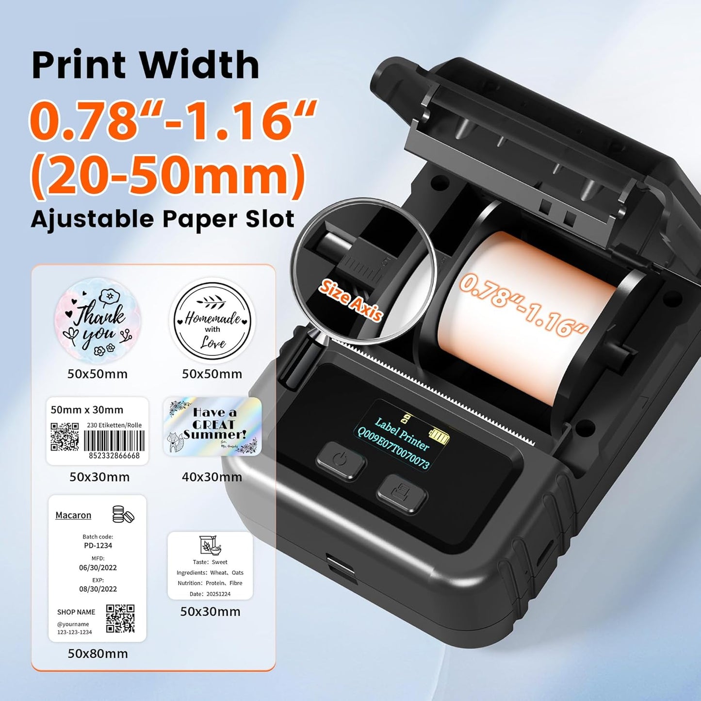 Phomemo M120 Label Maker, 2 Inch Bluetooth Thermal Label Printer with 3 Rolls Thermal Label(4030/4030/5030mm), Label Maker Machine for Small Business, Barcode, Address, Sticker Printer for Phone & PC