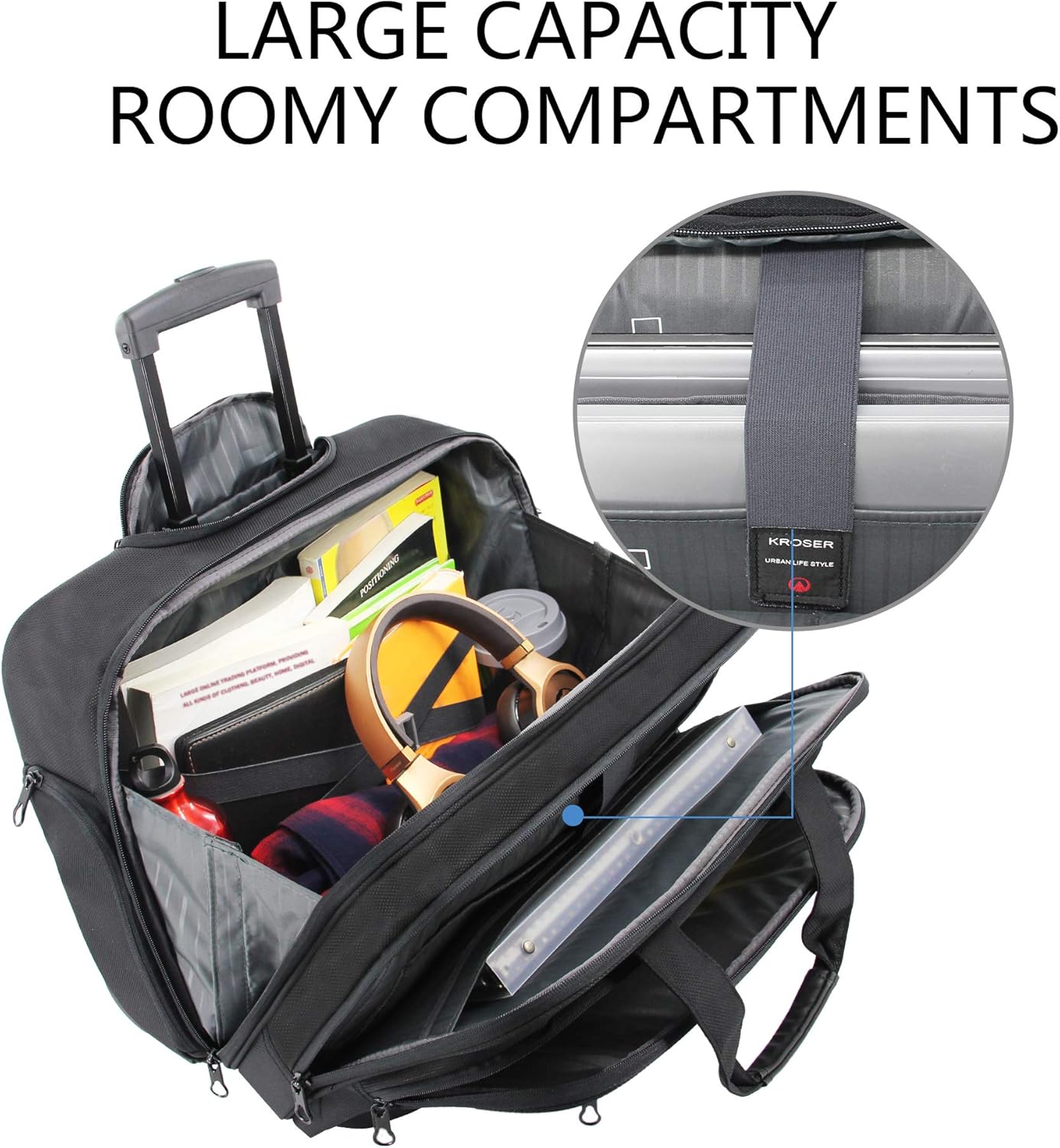 KROSER Rolling Laptop Bag for Men Women, Rolling Laptop Wheeled Briefcase for Business Fits Up to 17.3 Inch Laptop, Water-Repellent Wheeled Computer Bag Roller Case with RFID Pockets for Travel