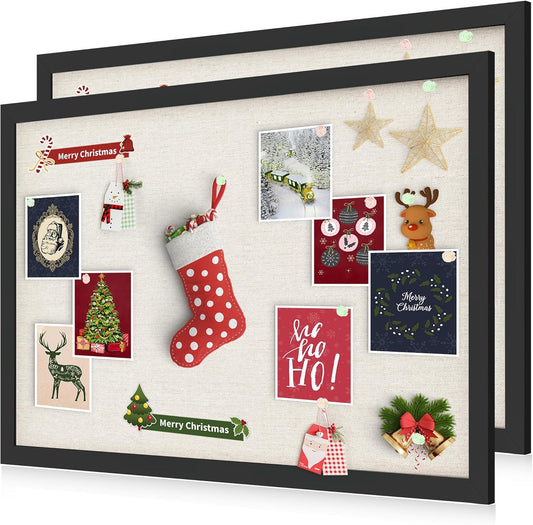 Cork Board Bulletin Board 18" x 24", 2-Pack Large Linen Corkboards with Frame for Walls, Cute Picture Display Pin Board Vision Board for Room School Office Bedroom 40 Pushpins Vintage Black