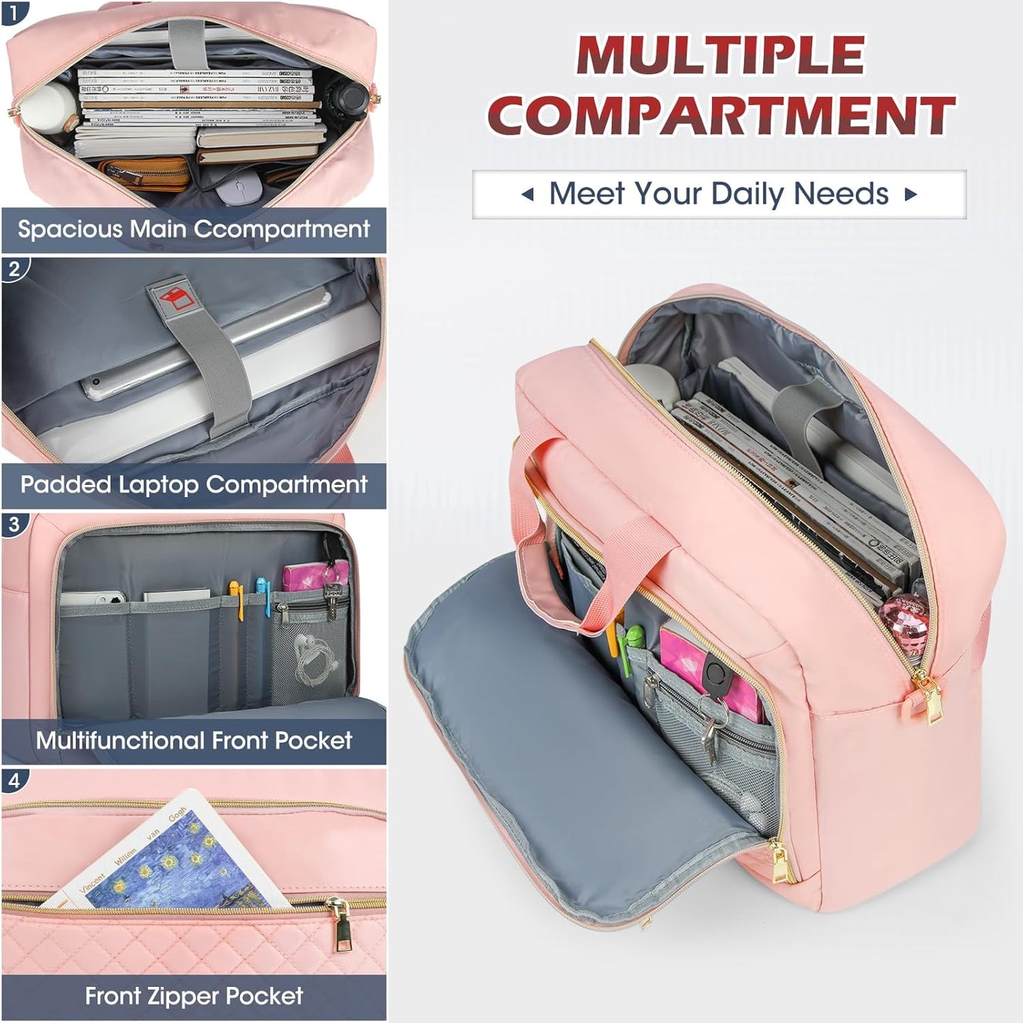 NEWHEY Laptop Bag 17.3 Inch Laptop Briefcase for Women Men Waterproof Shoulder Messenger Bag Large Computer Bag for Business Office Work College, Pink