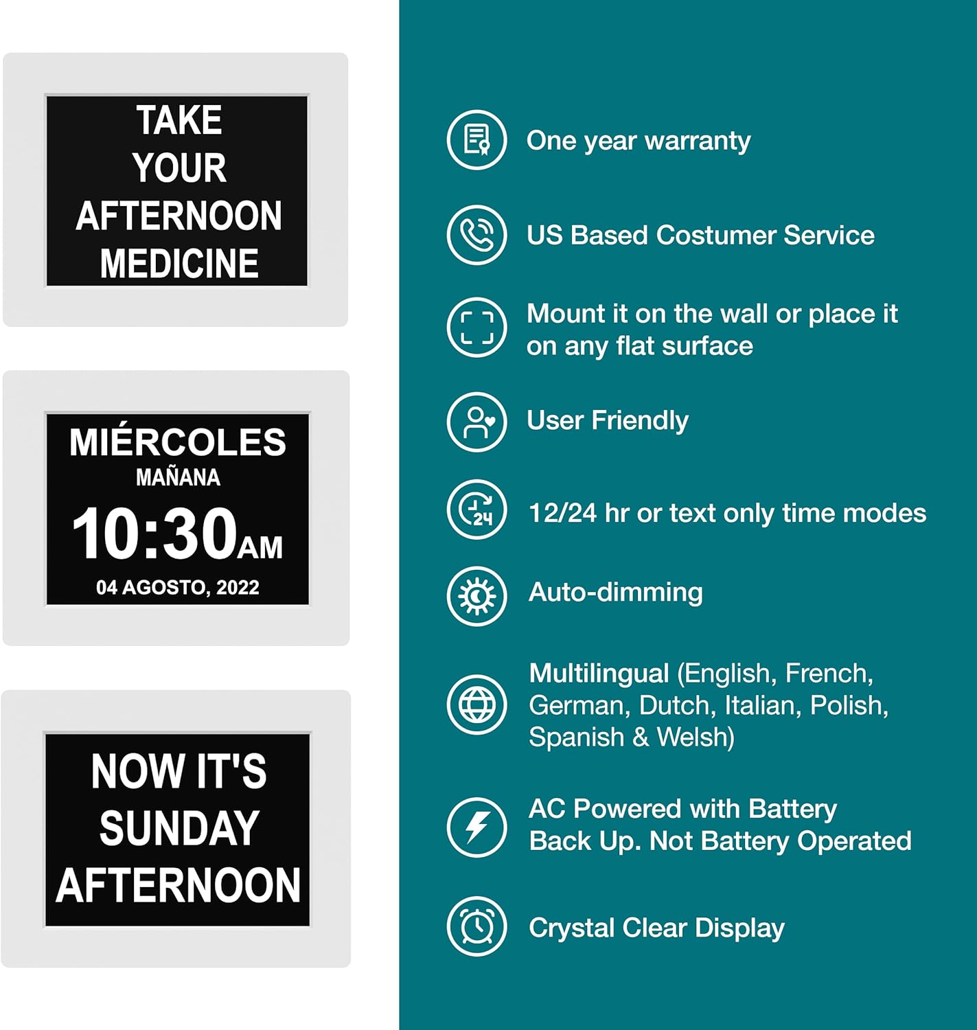 American Lifetime New 2025 Dementia Clock Large Digital Clock for Seniors, Large Display with Custom Alarms, Calendar Clock with Day & Date for Elderly, Clear Numbers Alzheimer Digital Clock White