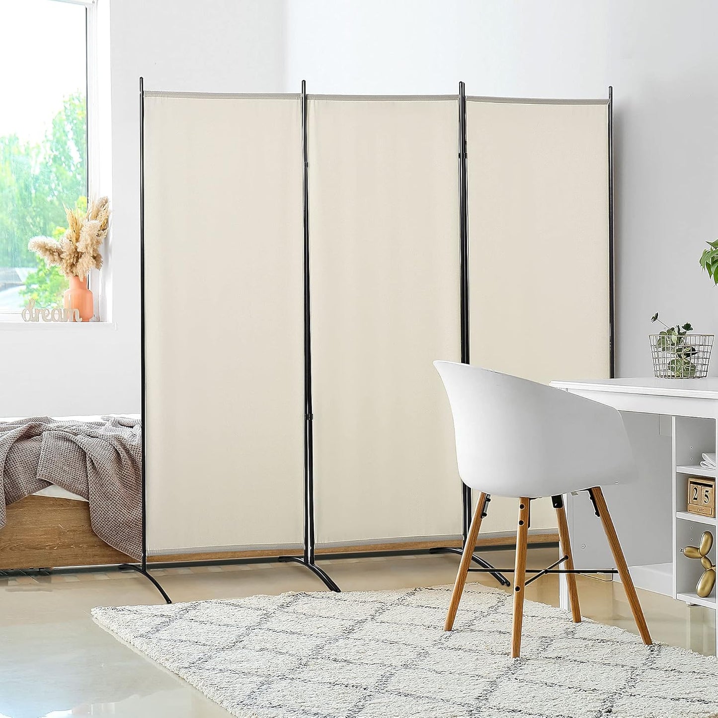 NicBex Room Divider 3 Panel Room Dividers with Fabric Panels Partition Room Dividers and Folding Privacy Screens 6FT Wall Divider for Home, Office, Room Separation,99.5"W x 19.75"D x 71.75"H, White