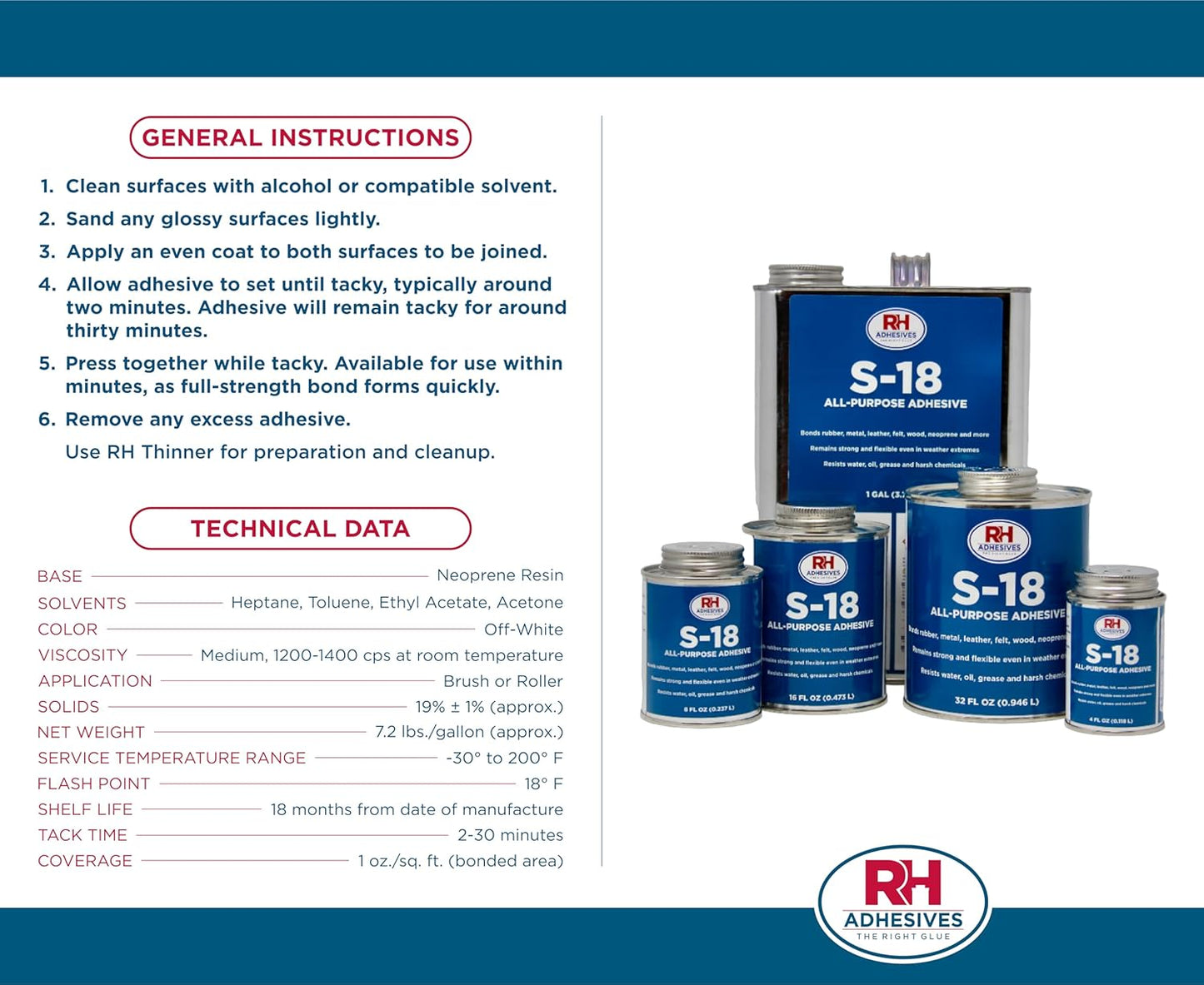 S-18 All-Purpose Adhesive, 8 oz. can - RH Adhesives
