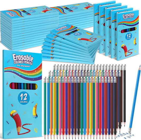 32 Sets 384 Pack Erasable Colored Pencils 12 Colors Pencils Smooth Colors with Erasers for Drawing Sketching Coloring Books Kids Adults Beginners Artists School Coloring Supplies
