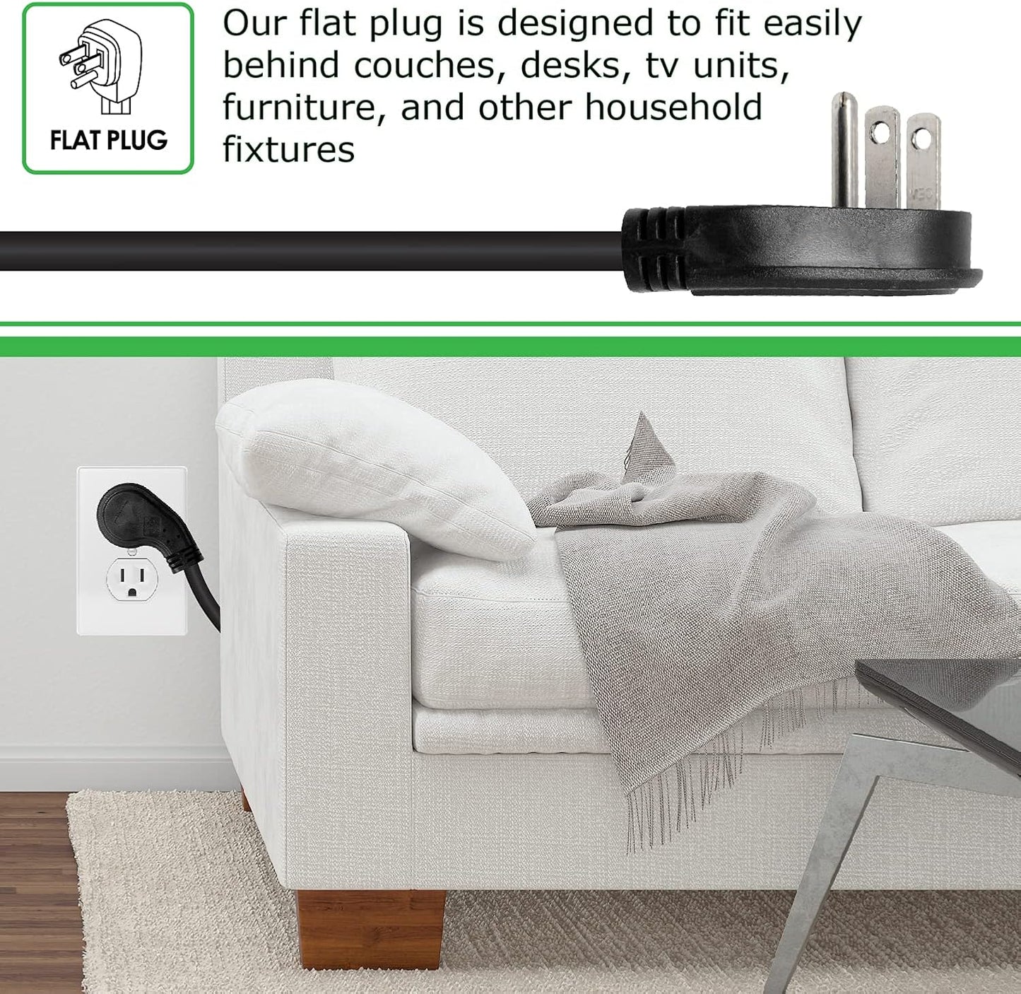 Digital Energy 25 FT 8 Outlet Surge Protector Power Strip - 15 AMP, 1875 W, 125 V, 350 J Surge Protection, ETL Listed - Flat Plug, Black