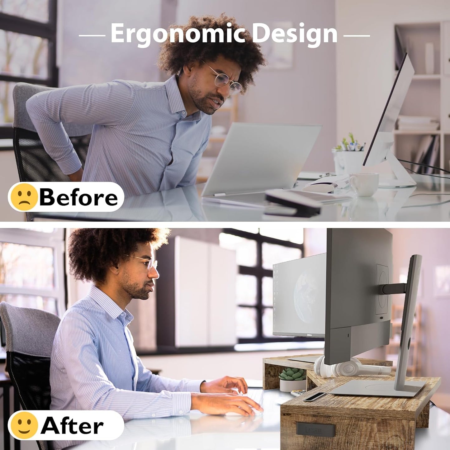 BONTEC Dual Monitor Stand Riser with Smartphone Holder, Adjustable Length & Swivel Angle, Ergonomic Wooden Desktop Organizer for PC Monitor, Laptop, Printer, Large Storage, Rustic Brown