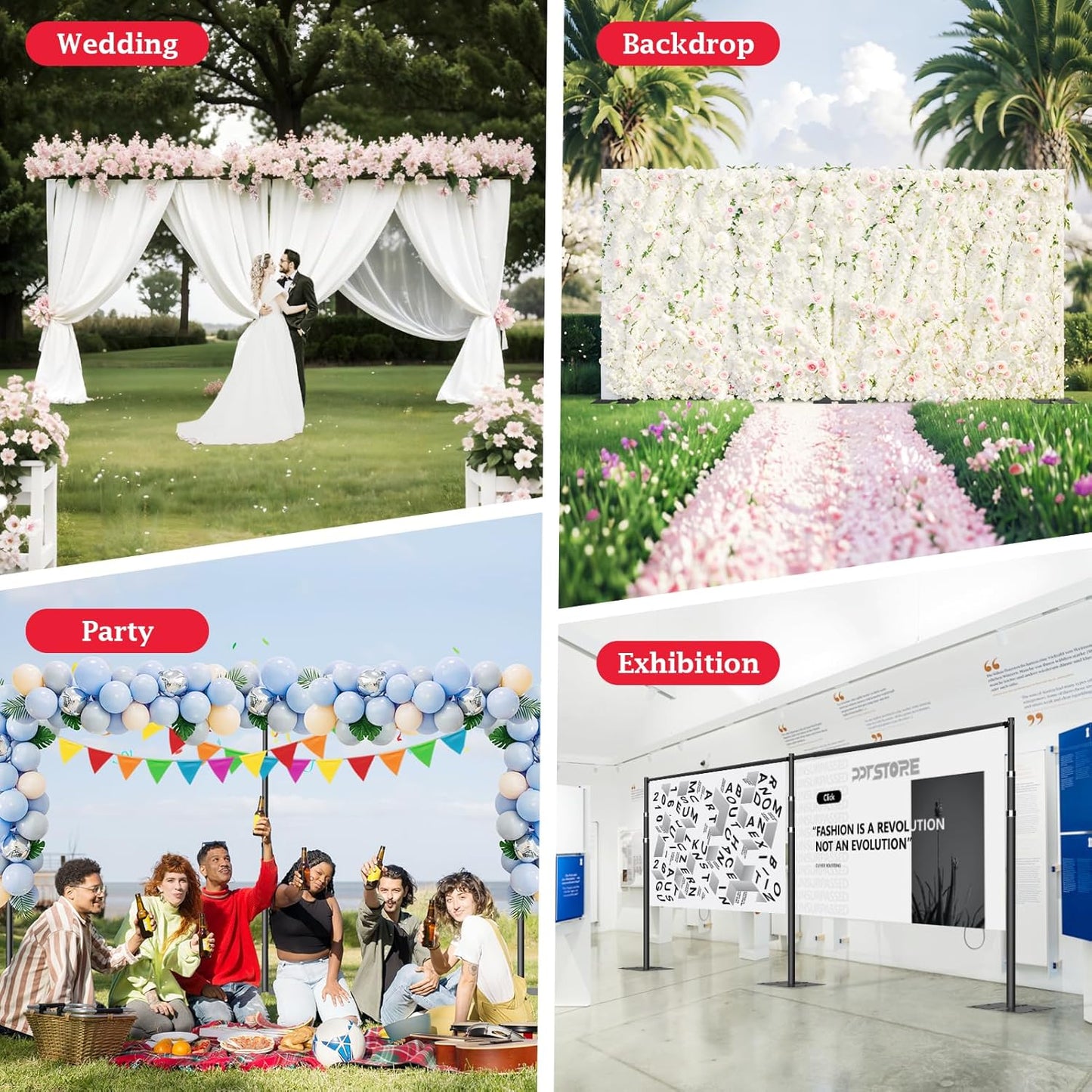 EMART Backdrop Stand Heavy Duty 10ftx20ft, Adjustable Pipe and Drape Photo Background Support Kit, Metal Frame with Flat Base for Wedding Birthday Party Banquet Decorations-Black