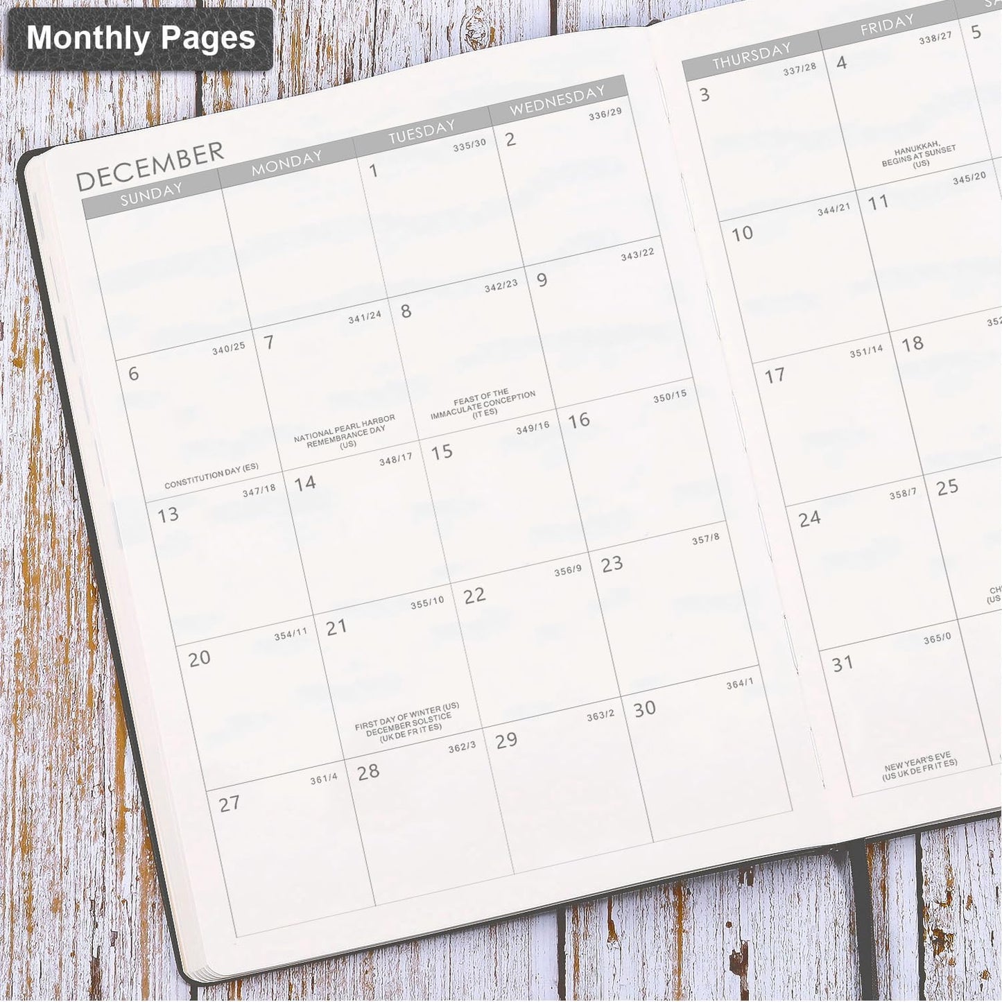 2026 Planner - 2026 Planner Weekly and Monthly, January 2026 - December 2026, 8.5" x 11", Pen Holder, Calendar Stickers, Pocket, 25 Notes Pages, Faux Leather Cover, A4 Premium Paper - Gray