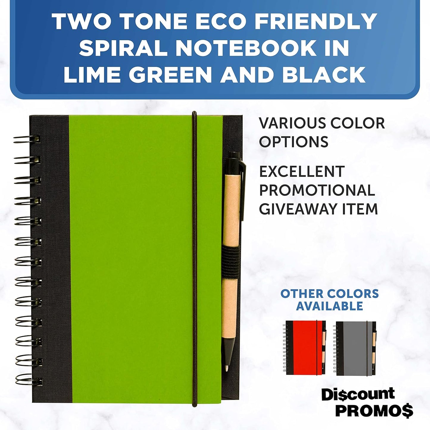 DISCOUNT PROMOS Eco Block Notebooks with Pens Set of 10, Bulk Pack - Perfect for School, Office, Business, Home - Lime Green