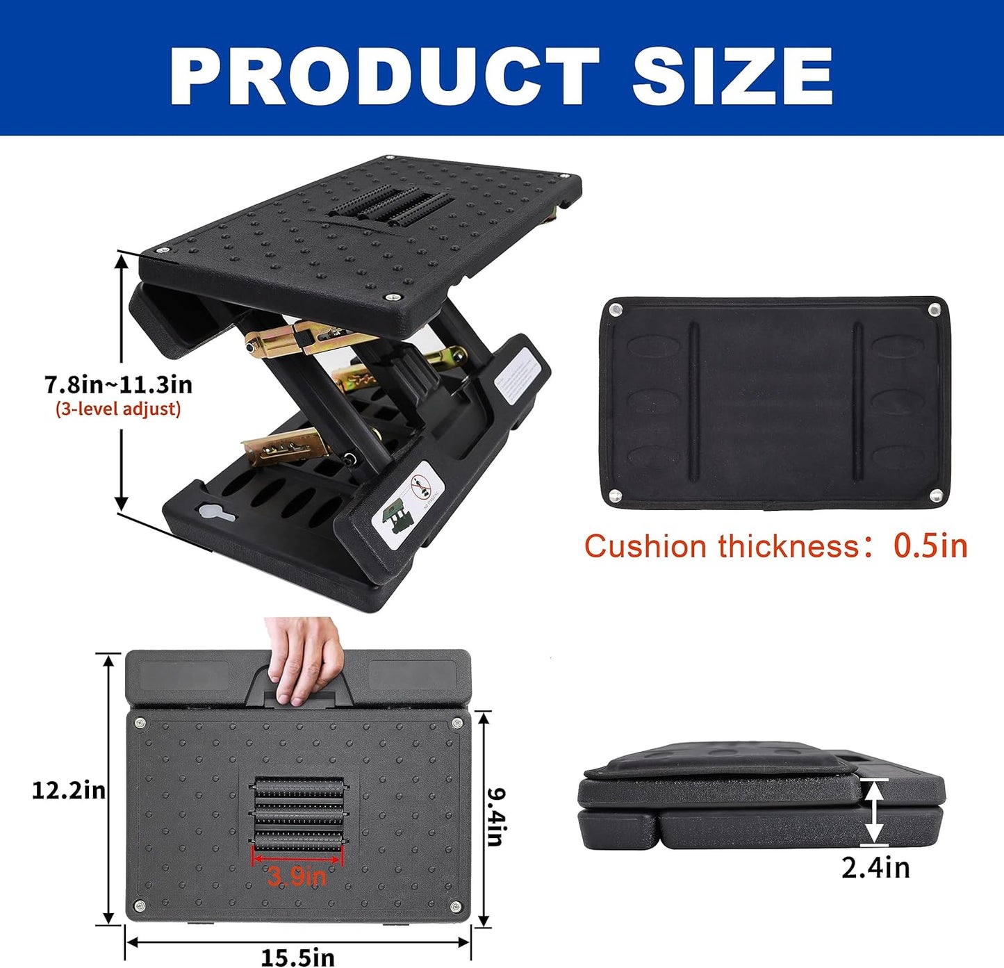 Adjustable Foot Rest and Footstool Under Desk, Ergonomic Leg Rest with Massage Roller, Height & Angle Adjustable, Detachable Cushion for Office and Home (Black)