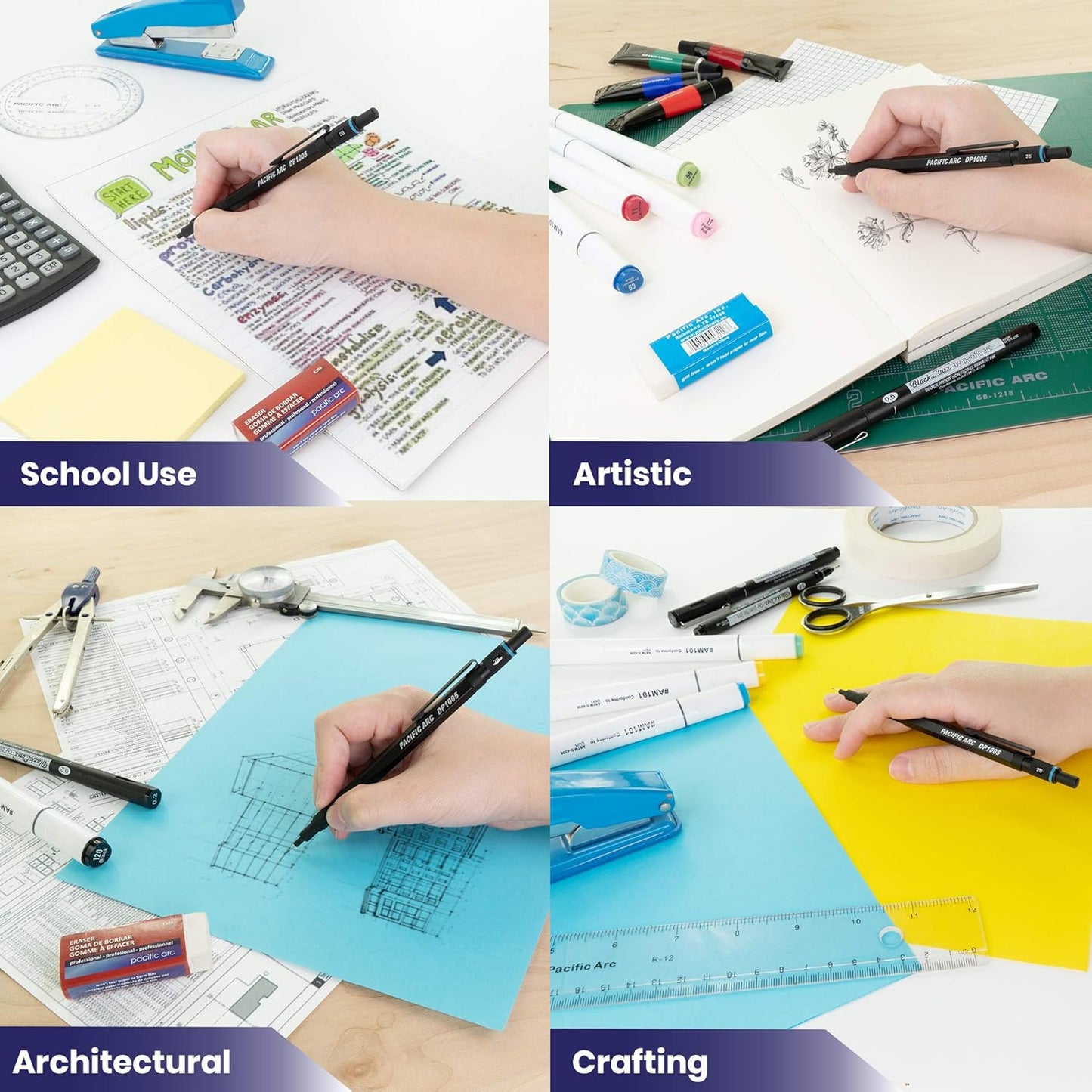 Pacific Arc Chromagraph Metal Mechanical Pencil .5 mm Black Barrel Mechanical Pencil with Built In Lead Pencil Grade Indicator, Lead Pencil Holder for Drafting, Sketching, and Drawing