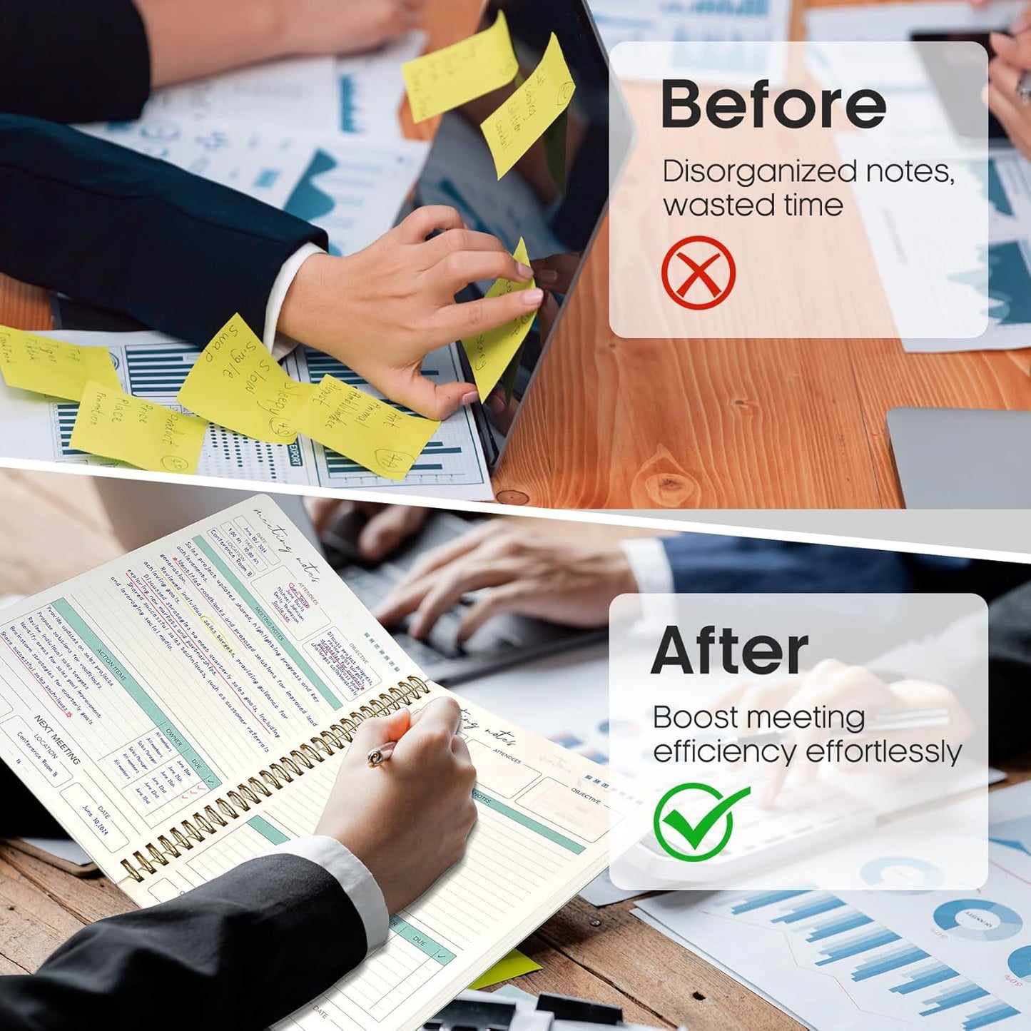 Taja Meeting Notebook for Work Organization - Work notebook with action items, Meeting Minutes Planner Notebook, Perfect Office Supplies for Men & Women - Berry Pink