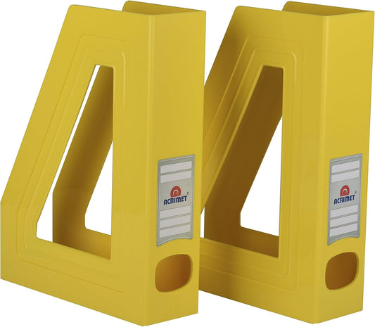 Acrimet Magazine File Holder, Durable Rack, Space-Saving Organizer (Plastic) (Yellow Color) (2 pack)