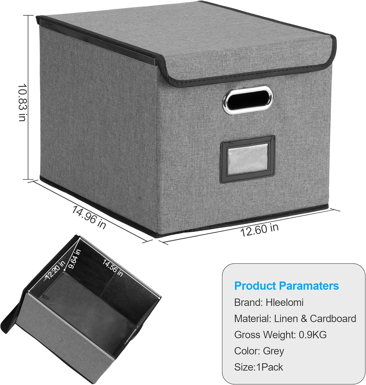 File Organizer Box, Linen Filing Organizer with Lid, Large Desktop File Boxes,Dark Grey