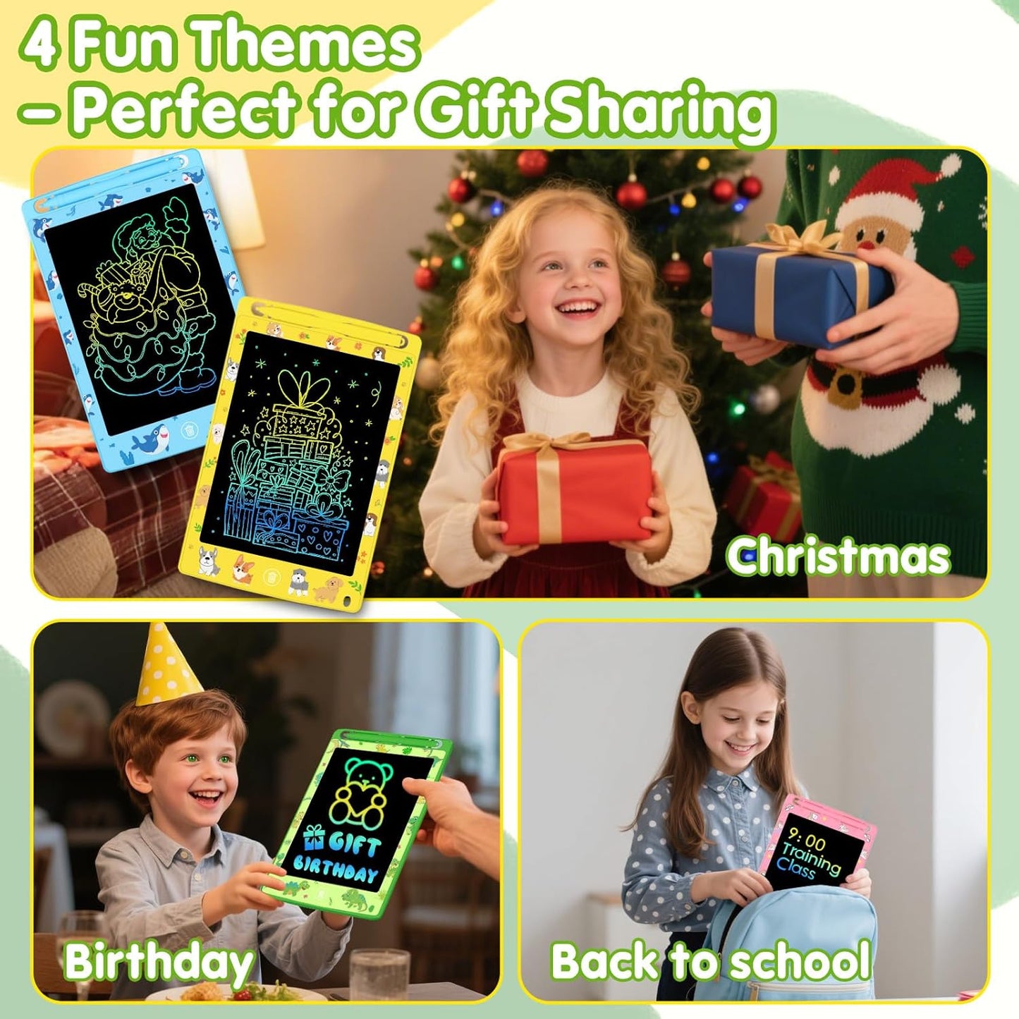 4 Pack LCD Writing Tablet for Kids, 8.5 Inch Colorful Doodle Board Drawing Pad, Educational Learning Travel Toys Birthday Gifts for Boys Girls Age 3 4 5 6 7 8