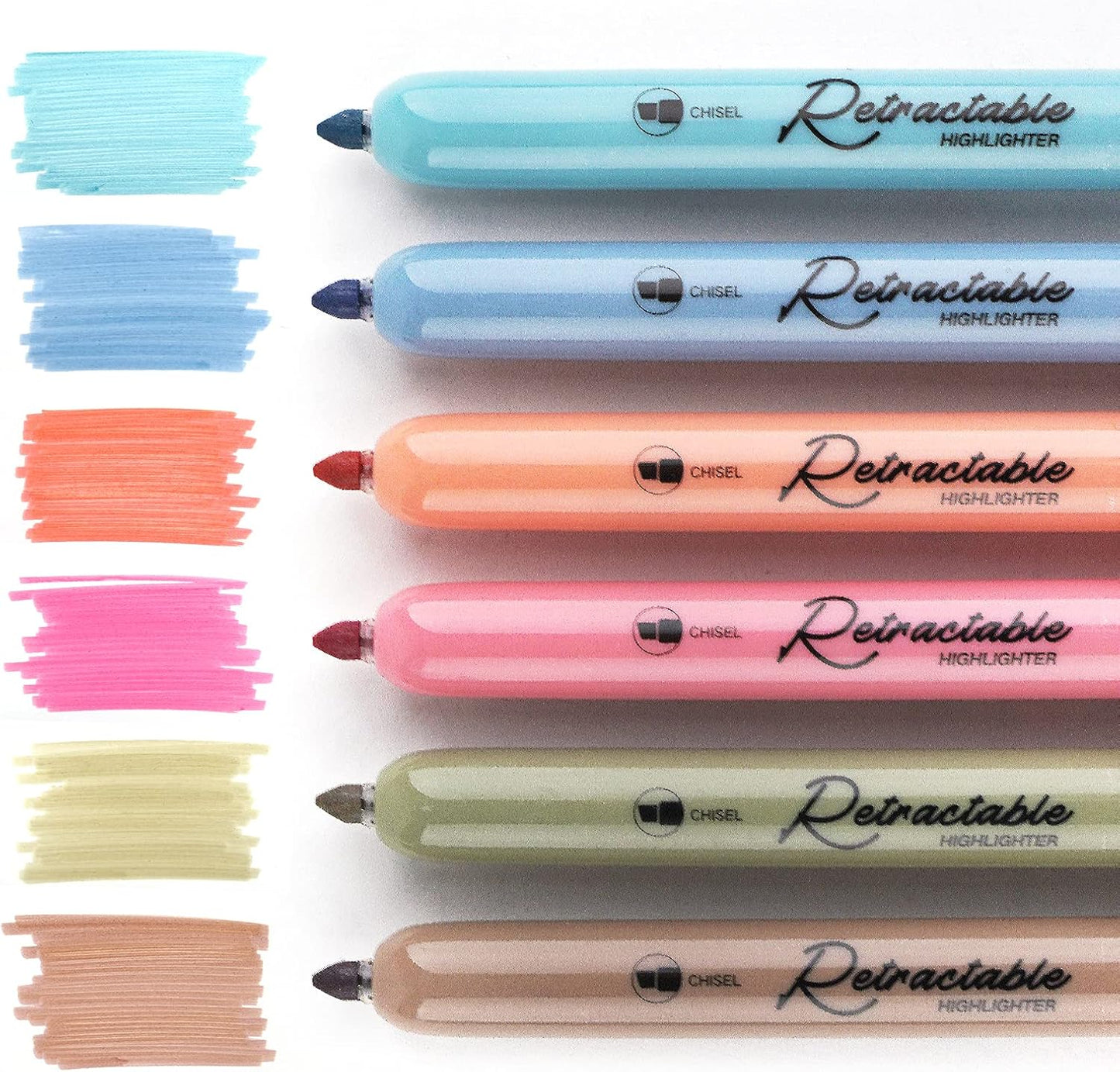 WRITECH Retractable Highlighters Assorted Colors: Chisel Tip Click Aesthetic Highlighter Marker Pens Pack Multi Colored Ink No Bleed Smear for Highlighting Journaling (6ct Vintage)