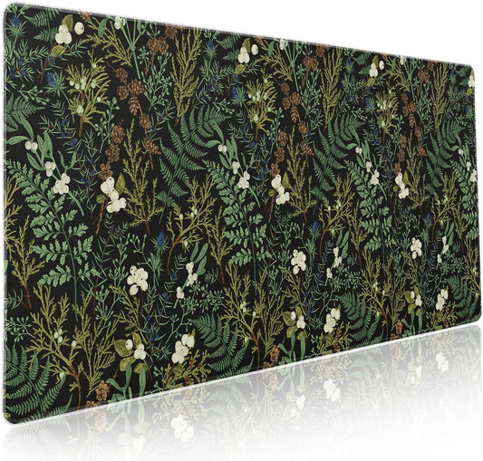 Black Aesthetic Vintage Botanical Gaming Mouse Pad XXL Cute Forest Green Plant Nature Floral Extended Large Mouse Pad Big Mousepad Non-Slip Stitched Edge Long Mat for Desk Office Computer,35.4x15.7 in