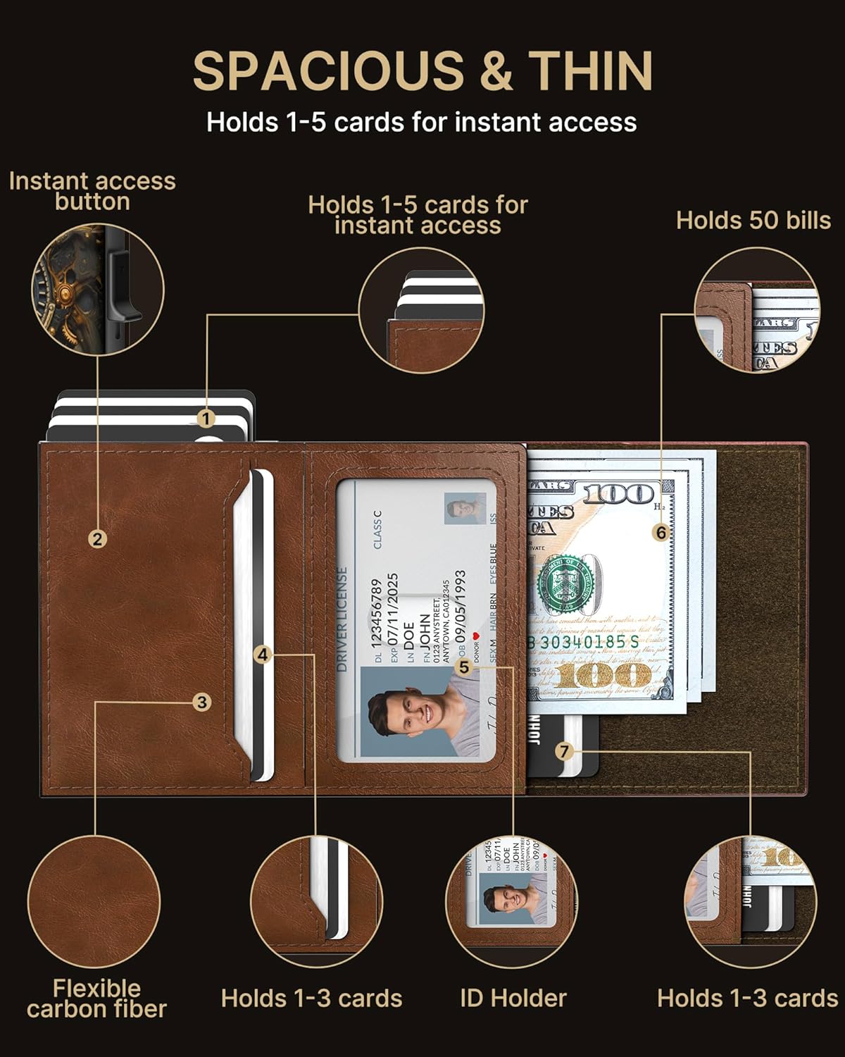 typecase Mens Wallet Card Holder: Pop Up Aluminum Case, Carbon Fiber Leather, Smart, RFID Blocking, Slim, Minimalist, Front Pocket - 9-14 Card Capacity | ID Window | Cash Slot (Skull)