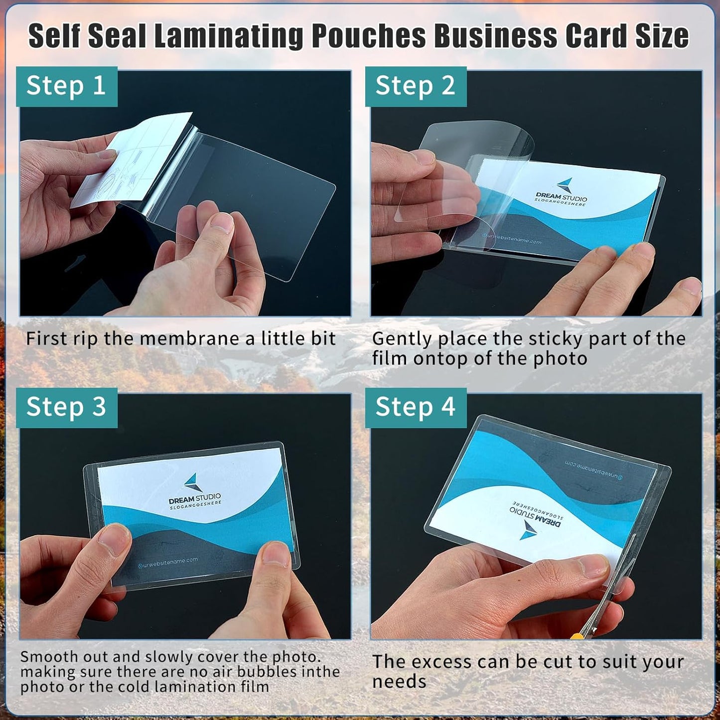 100 Sheets Self Seal Laminating Pouches Business Card Size 2.6x3.9inch Self Adhesive Laminating Sheets Gloss Finish No Laminating Machine Needed for Id Card Small Card