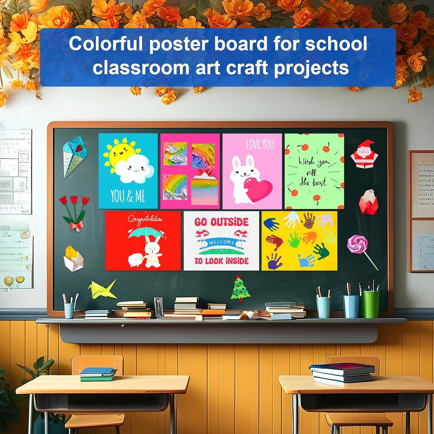 10 Pcs Poster Board Colorful Paper 12x18, ROOKEA Vision Boards Bulk Blank Graphic Display Posterboard Card Paper for Kids School Classroom Arts Craft Projects Drawing Scrapbooking