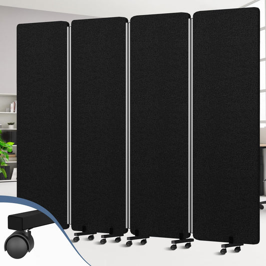 Acoustic Room Divider Privacy Panel with Wheels, 4 Panel Soundproof Room Divider (Aluminum Frame) for Room Partition, Folding Room Dividers Separation Office Cubicle Wall Sound Proof Partition Divider