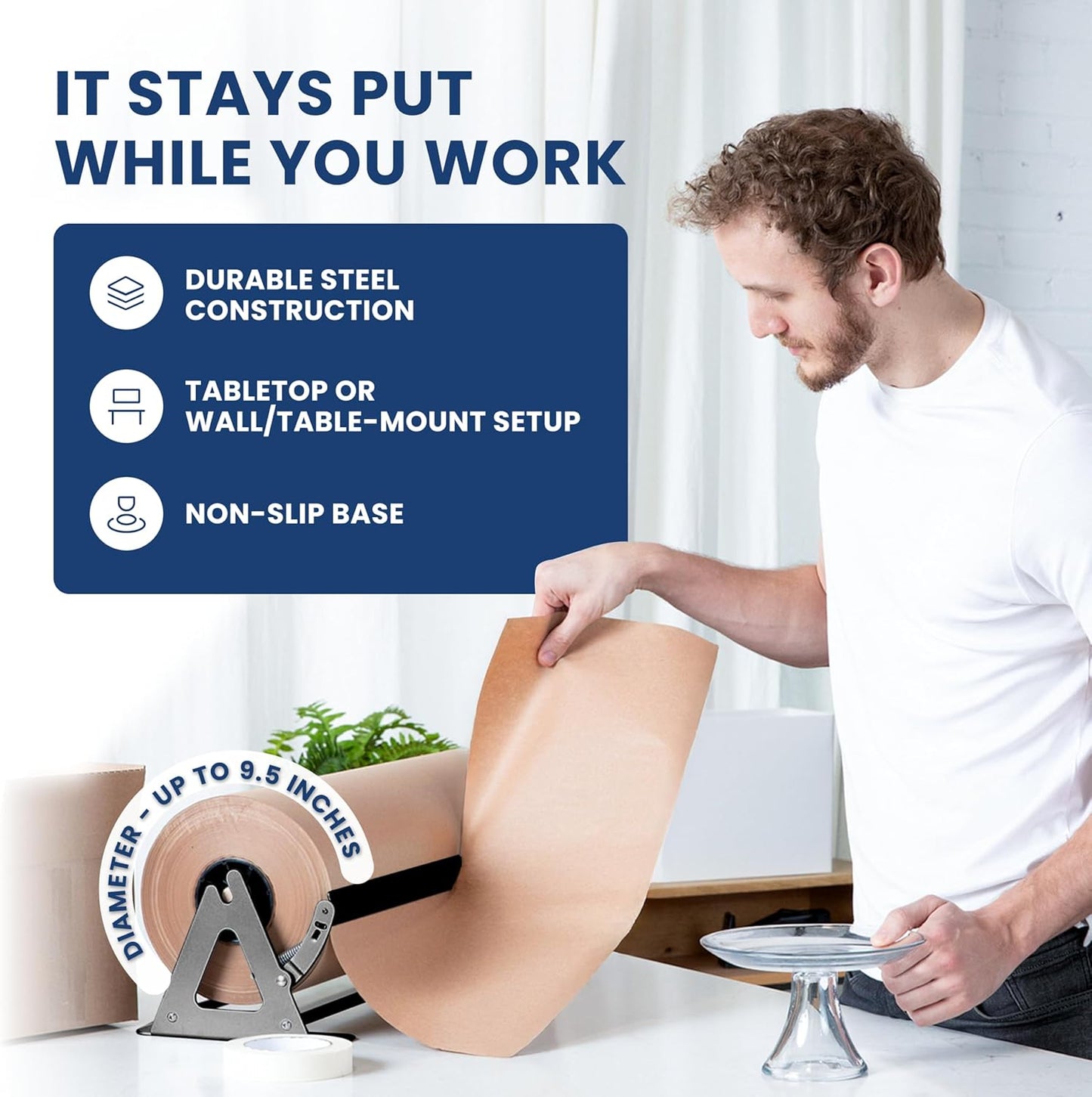 DIY Crew 24 Inch Paper Roll Dispenser and Cutter - Heavy-Duty Wall Mountable, Non Slip Tabletop - Kraft, Freezer, Butcher Paper - Up to 1000ft Rolls