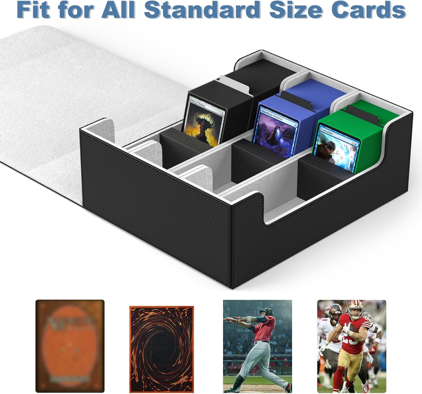 Mlikero Card Deck Case for Trading Cards 1800+, Trading Card Storage Box with 10 Dividers and 3 Foam Stoppers, Leather Magnetic Closure Commander Deck Box Fit for YuGiOh, MTG and Sport Cards