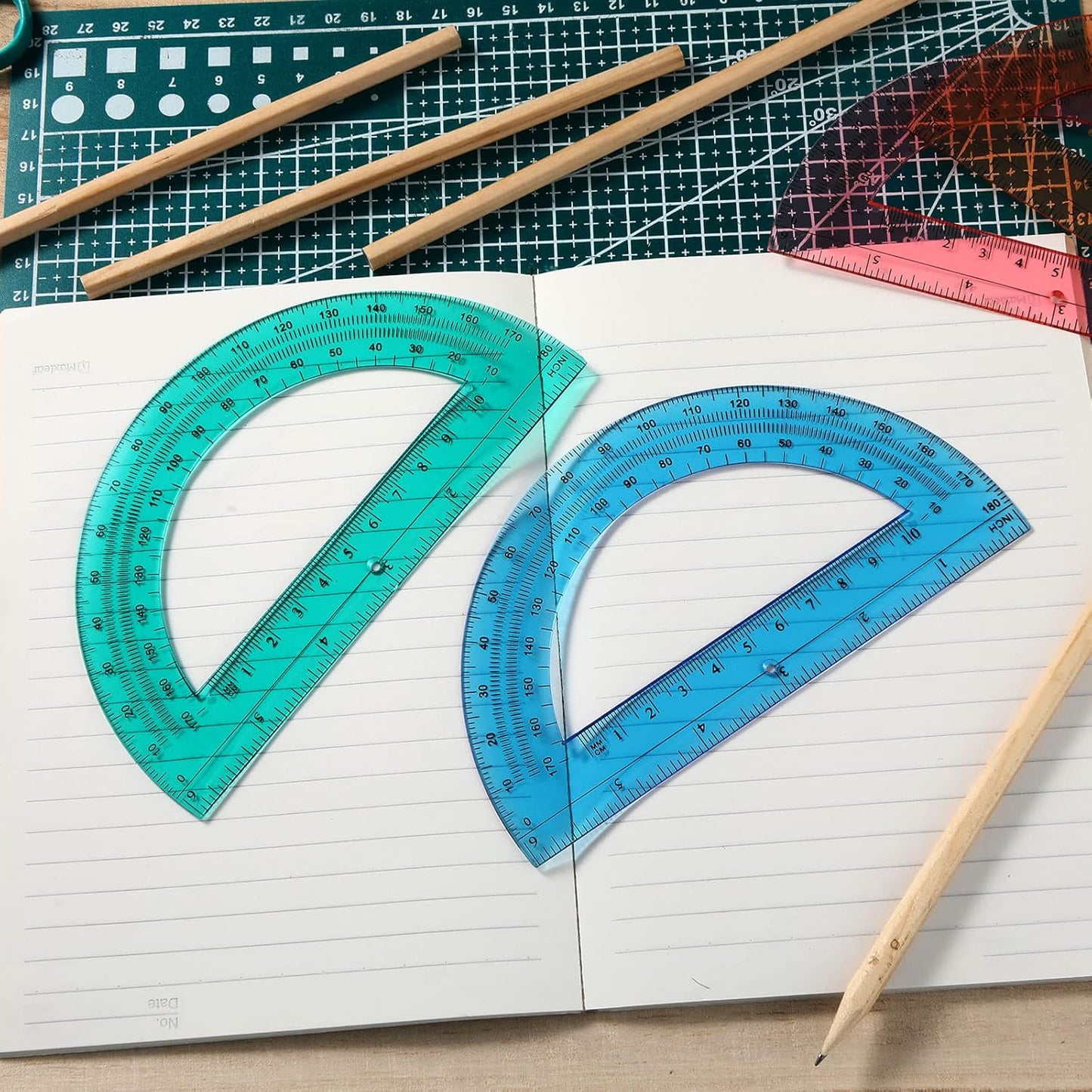 Zonon 6 Pieces Protractors Bulk Plastic 180 Degrees 6 Inch Translucent Protractors for Geometry, Angle Measurement, Students School Supplies