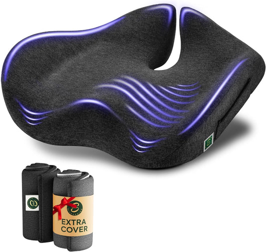 X Large Seat Cushions for Office Chairs– Pressure Relief Seat Cushion for Tailbone Pain, Back Pain, Coccyx & Sciatica Pain Relief Pillow – Office Chair Cushion with Extra Cover(Gray)