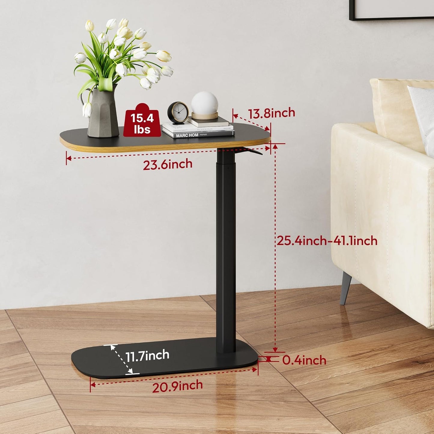 SANODESK Small Standing Desk Pneumatic Height Adjustable Small Sit Stand Desk Laptop Desk Overbed Table Computer Cart for Home Office Computer Workstations(23.6" W x 13.8" D,Black+Maple Band)