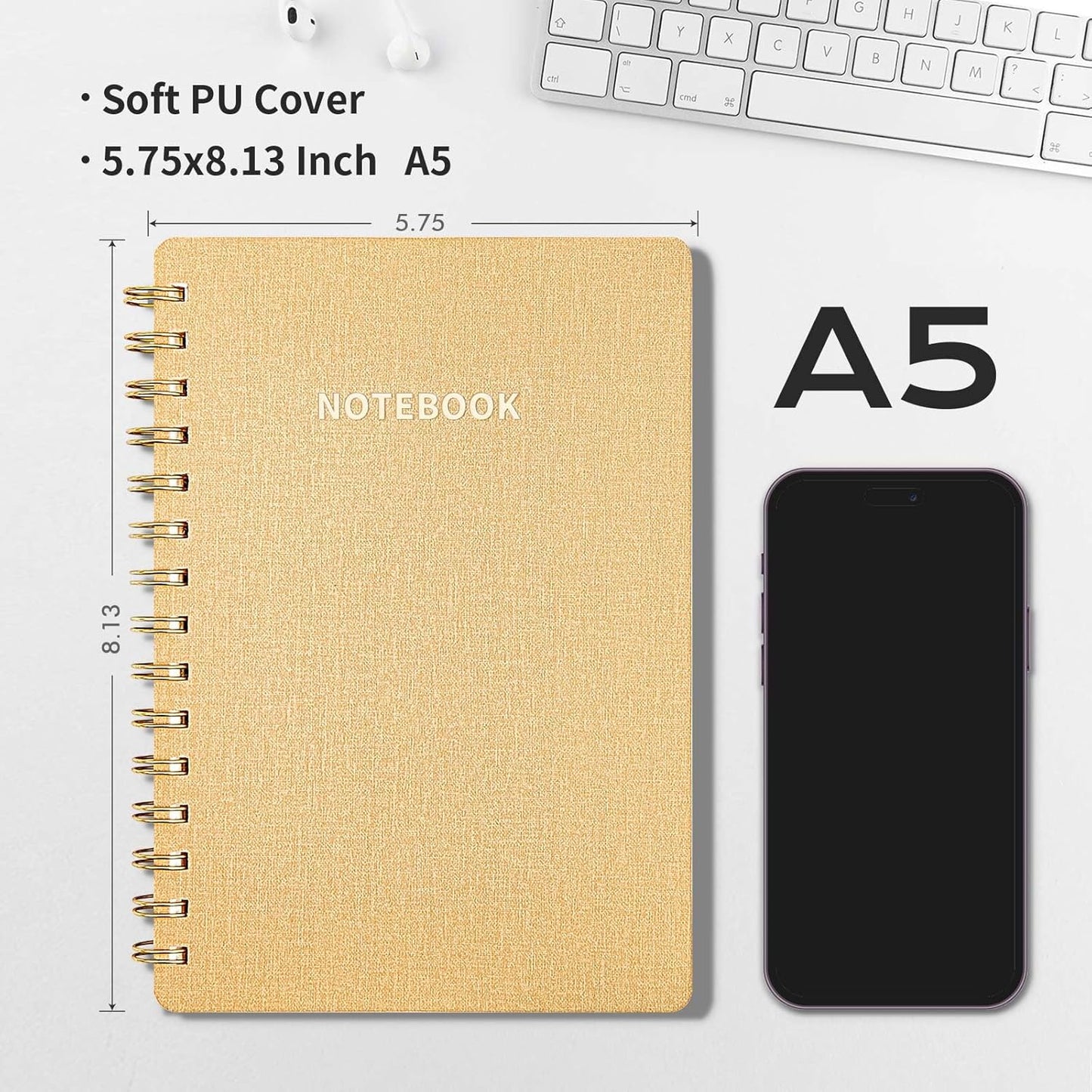 Lined Spiral Notebook College Ruled A5 Journal Book for Note Taking, 160 Pages Writing Journal for Office and Home School Supplies 5.75x8.125 inch (3pack-Brown/Khaki/Violet)