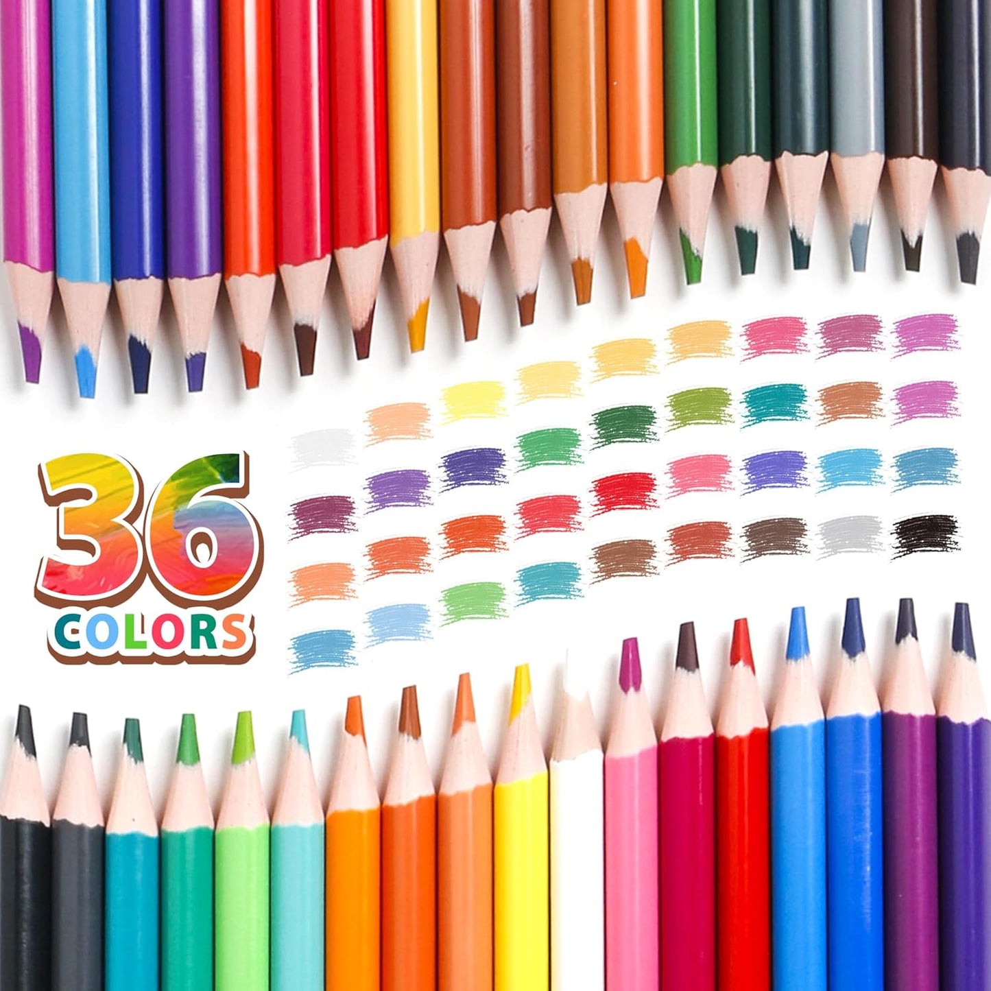 Smilo 36-Count Erasable Colored Pencils with Erasers - Vibrant & Smooth Colors for Drawing, Coloring Books, School Art Projects - Premium Art Supplies for Kids, Adults & DIY Crafts