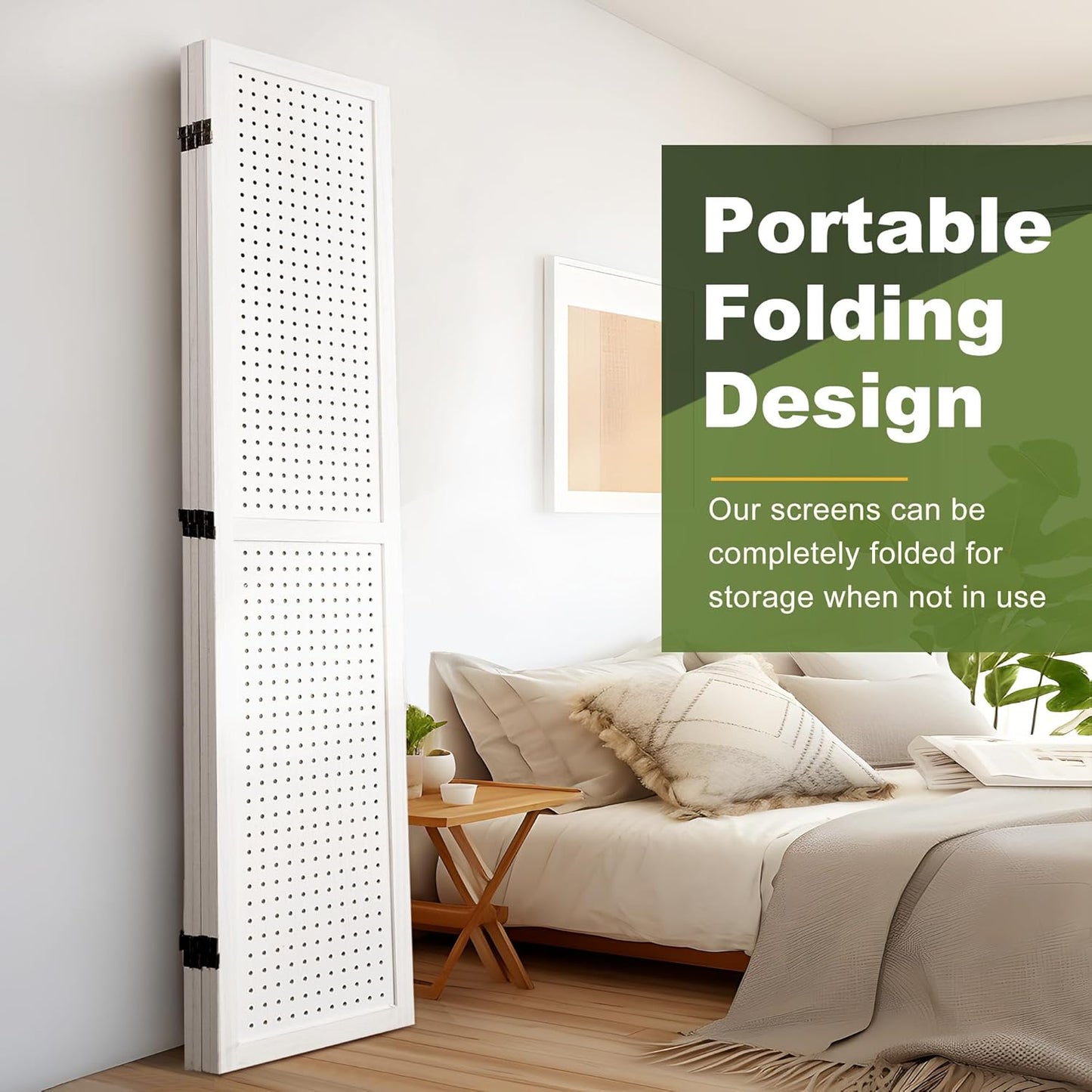 NicBex Room Divider 4 Panel Pegboard Display 5.6FT Wood PegBoard Room Dividers, Folding Privacy Screens Portable Display Board Wall Divider for Craft/Art Shows, Room Separation, White