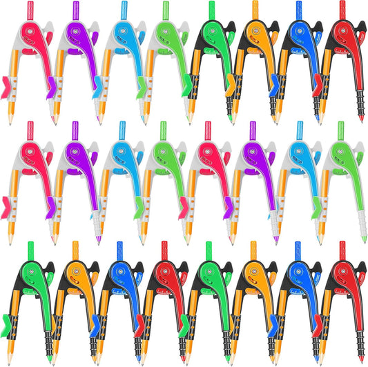 Zonon Student Math Geometry Compass Bulk 6 Inch Plastic Drawing Compass with Pencils Bright Color Precision Tool Back to School Supplies(100 Pcs)