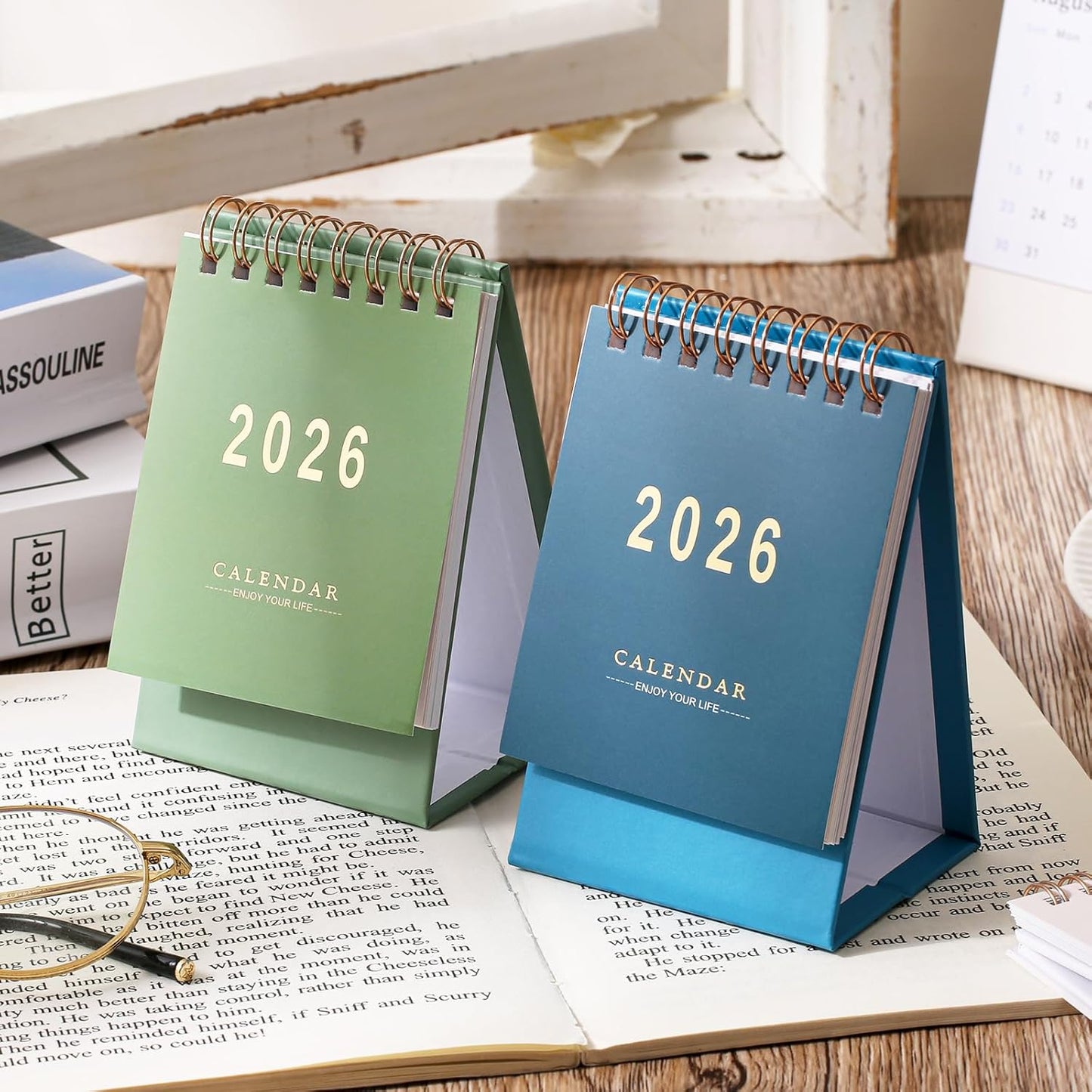 Mini Desk Calendar 2025-2026 - Runs From July 2025 until Dec 2026 Monthy Small Desktop Calendar 250 GSM Thick Paper Twin-Wire Binding for Home or Office (Green)