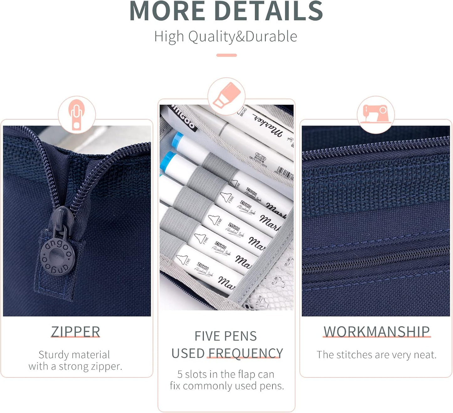 HVOMO Pencil Case Large Capacity Pencil Pouch Handheld Pen Bag Cosmetic Gift for Office School Teen Girl Boy Men Women Adult (Navy)