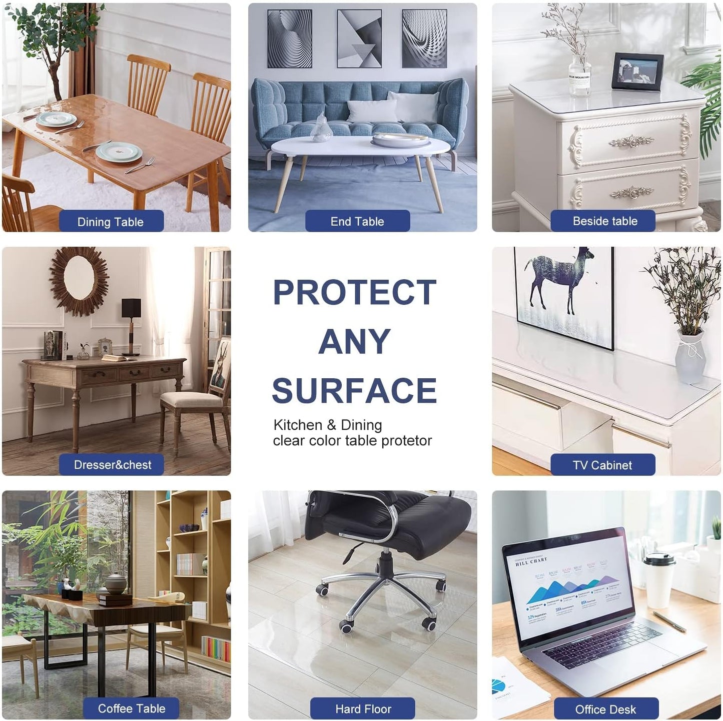 36 Inch Diameter Round Clear Plastic Table Protector Cover Pad Thick Wipeable PVC Vinyl Tablecloth Furniture PVC Protective Desktop Liner Cover Waterproof Dining Living Room Tabletop Screen Protection