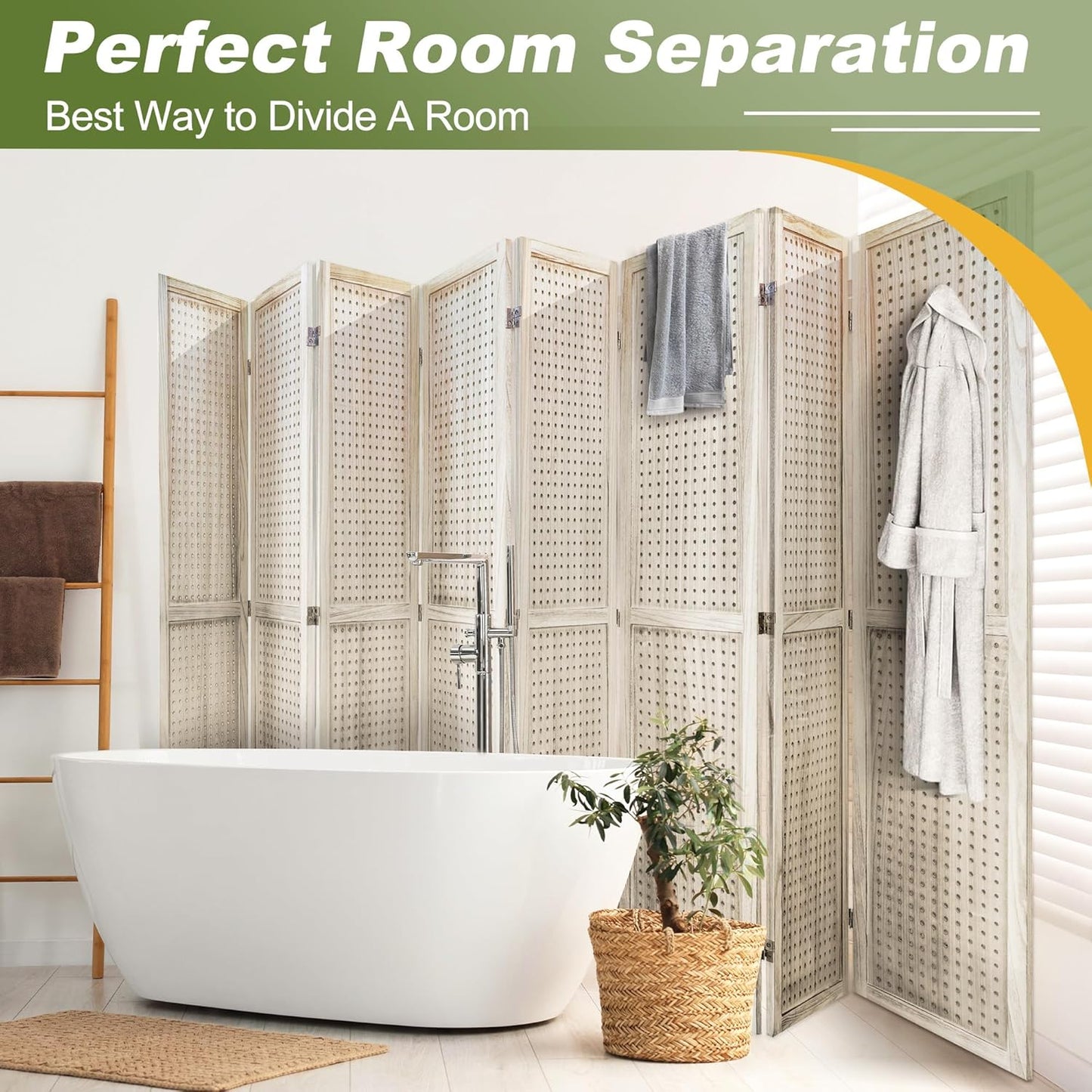 NicBex Room Divider 8 Panel Pegboard Display 5.6FT Wood PegBoard Room Dividers, Folding Privacy Screens Portable Display Board Wall Divider for Craft/Art Shows, Room Separation, Natural Wood