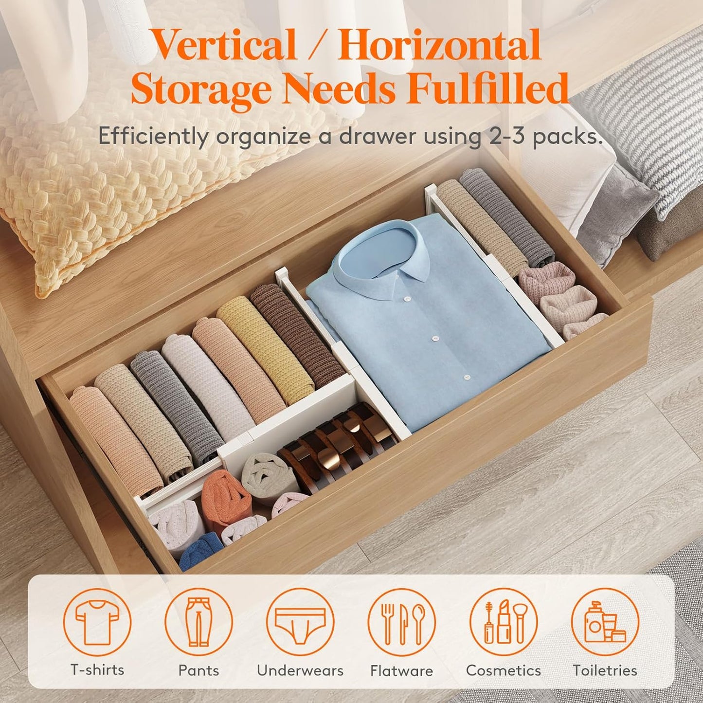 Lifewit 16 Pack Drawer Dividers 4" High, 11-17" Adjustable Drawer Organizers for Clothes, Expandable Dresser Separators in Bedroom/Bathroom/Kitchen/Fridge/Office Organization and Storage, Beige