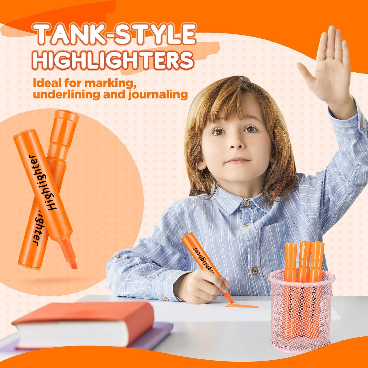 Qilery 72 Pack Highlighters Bulk, Tank Style Chisel Tip Highlighters Markers Quick Drying for Kids and Adult Coloring, Classroom Home Office School Supplies (Orange)