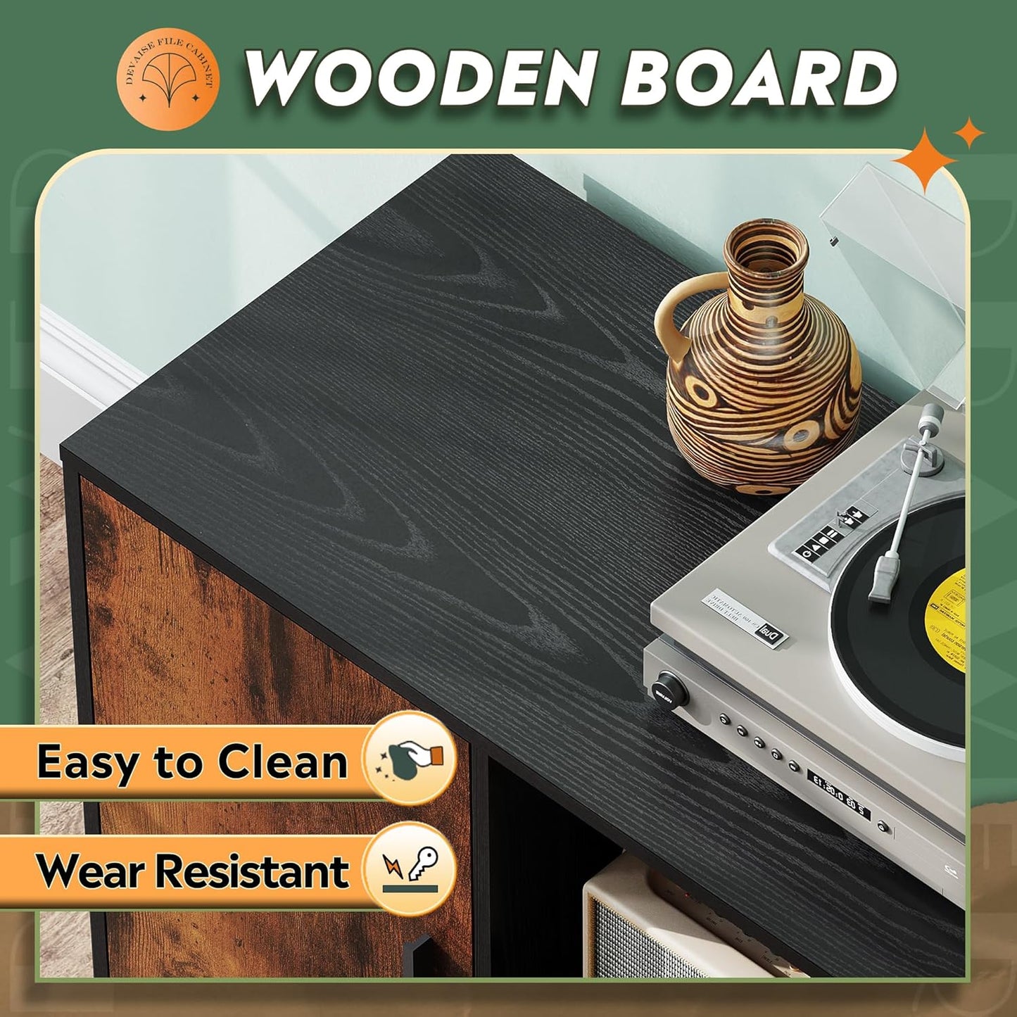 DEVAISE Lateral File Cabinet with Lock, 1-Drawer Rolling File Cabinets on Wheels for Home Office, Wood Printer Stand with Open Storage Shelf, Rustic Brown