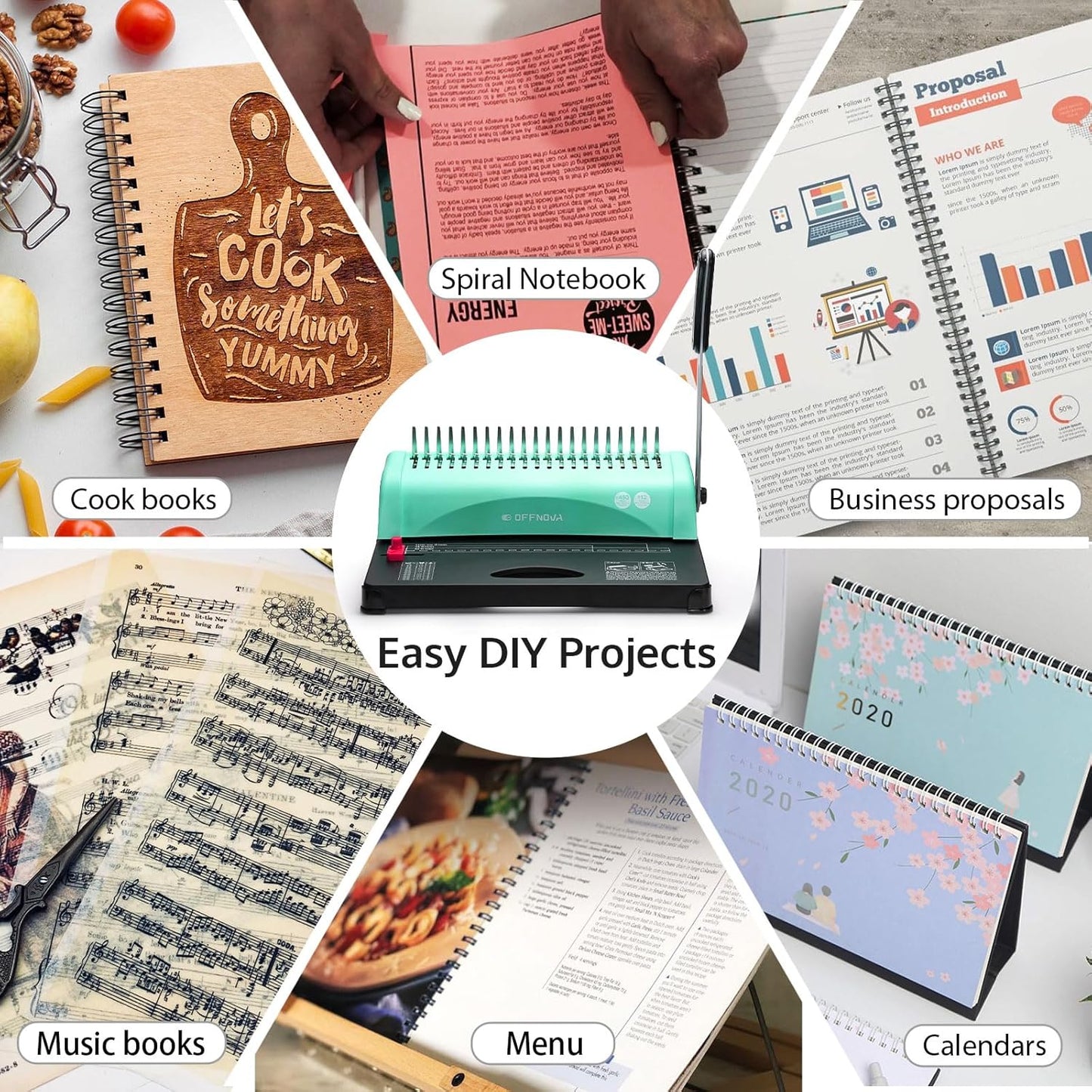 OFFNOVA Binding Machine, 21-Hole 450 Sheets Paper Comb Punch Binder Machine for Letter Size / A4 / A5 Paper, Easy to Punch Handle, Adjustable Margin