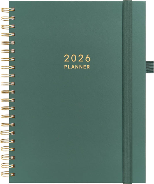 And Per Se 2026 Planner, A4 Size-Daily, Weekly & 18-Monthly Leather Hardcover Planner, Daily Schedule, Monthly Tabs, 100 GSM Thick Paper(Green)